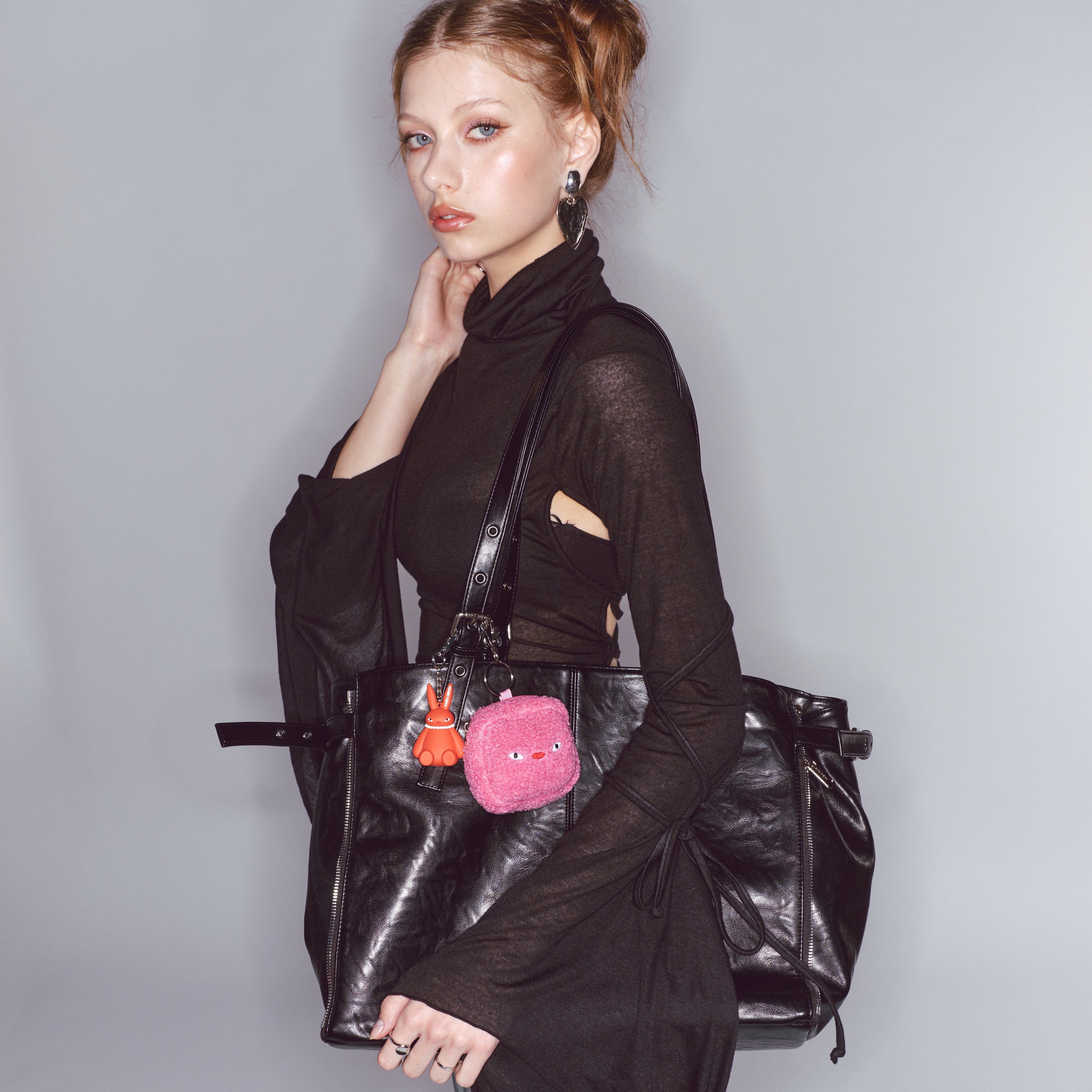 zipper shopper bag L baked black