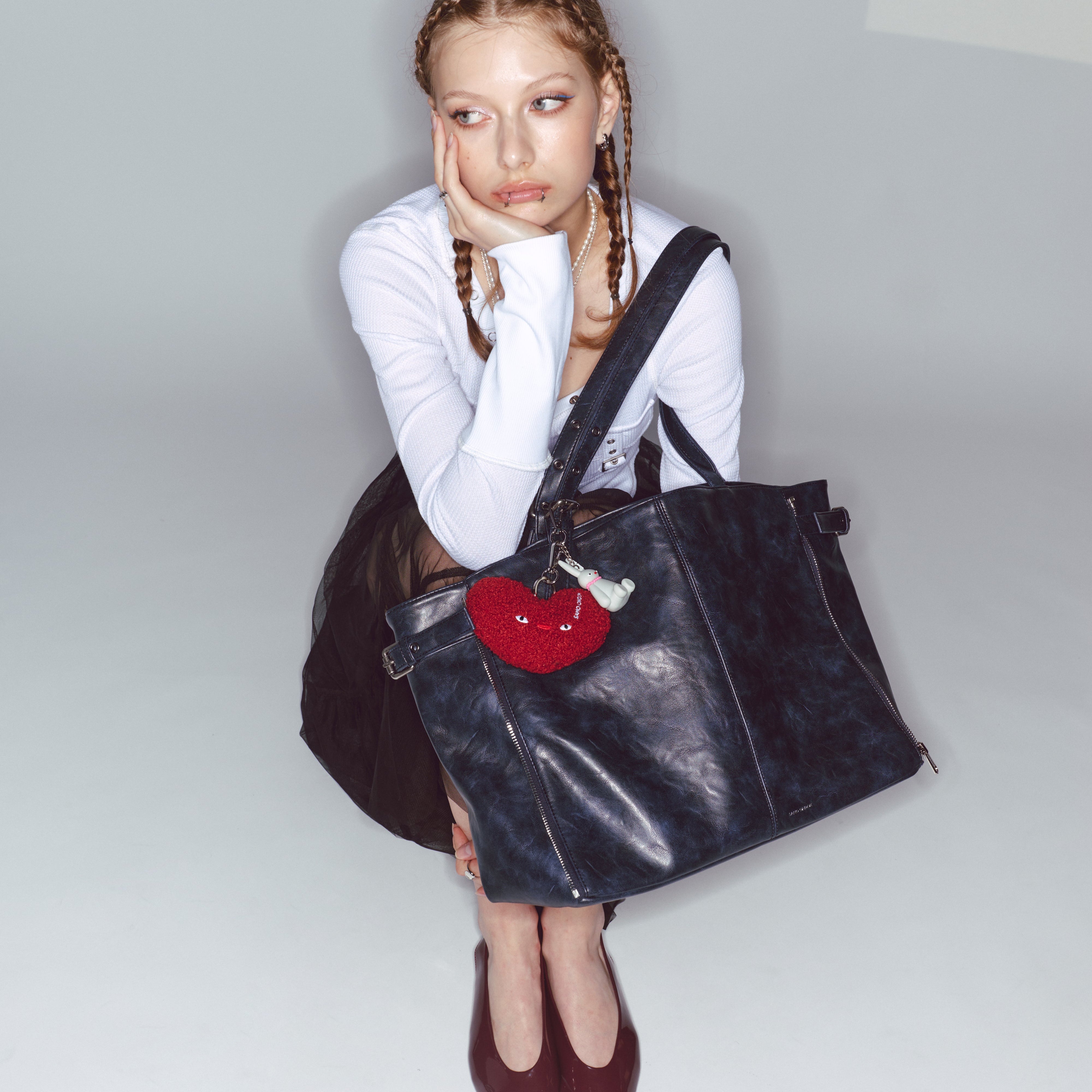 zipper shopper bag L baked navy