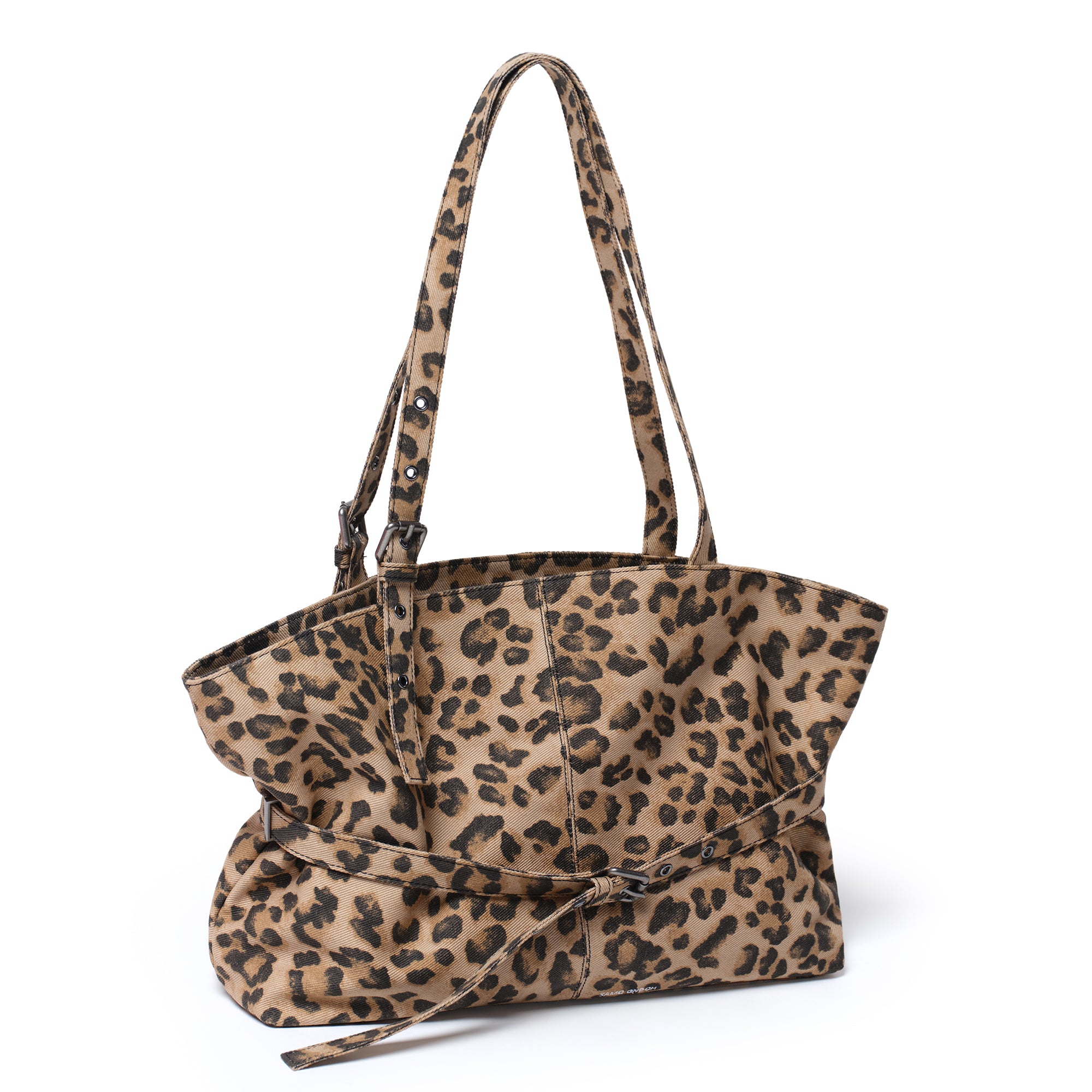 le belt bag L denim leopard