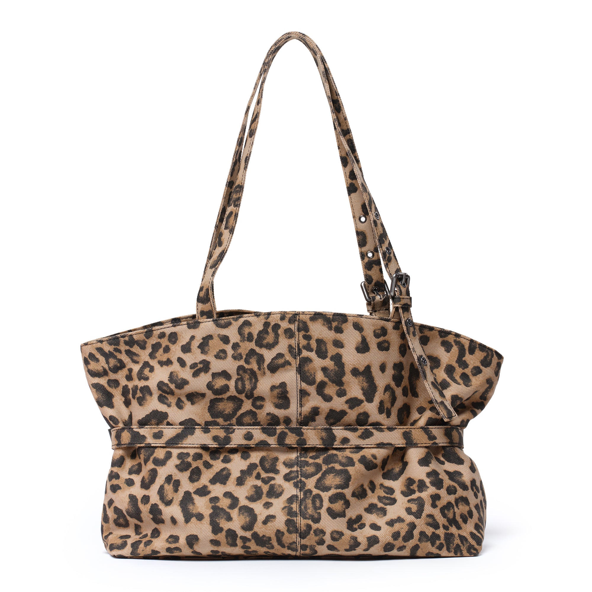 le belt bag L denim leopard