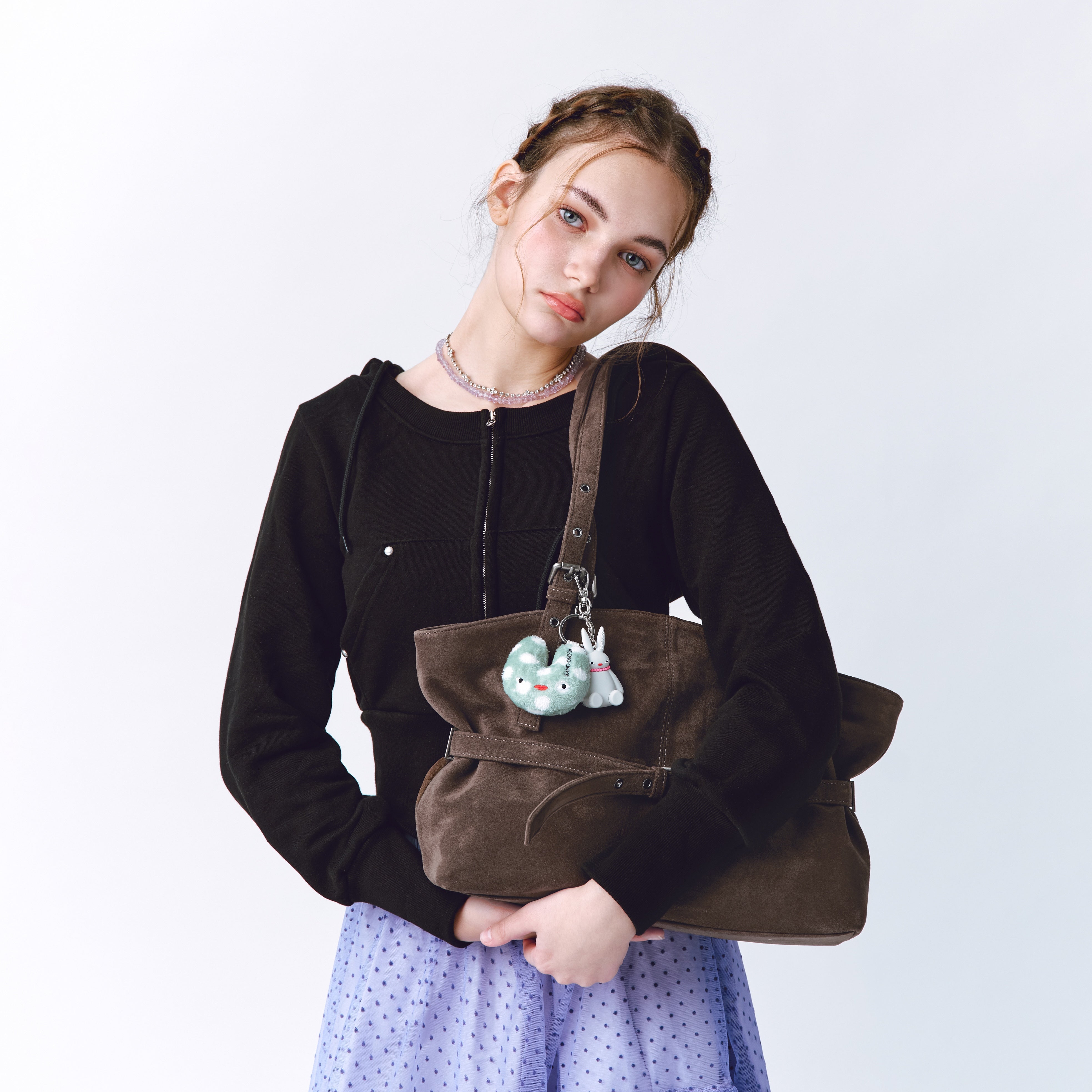 le belt bag L suede khaki gray