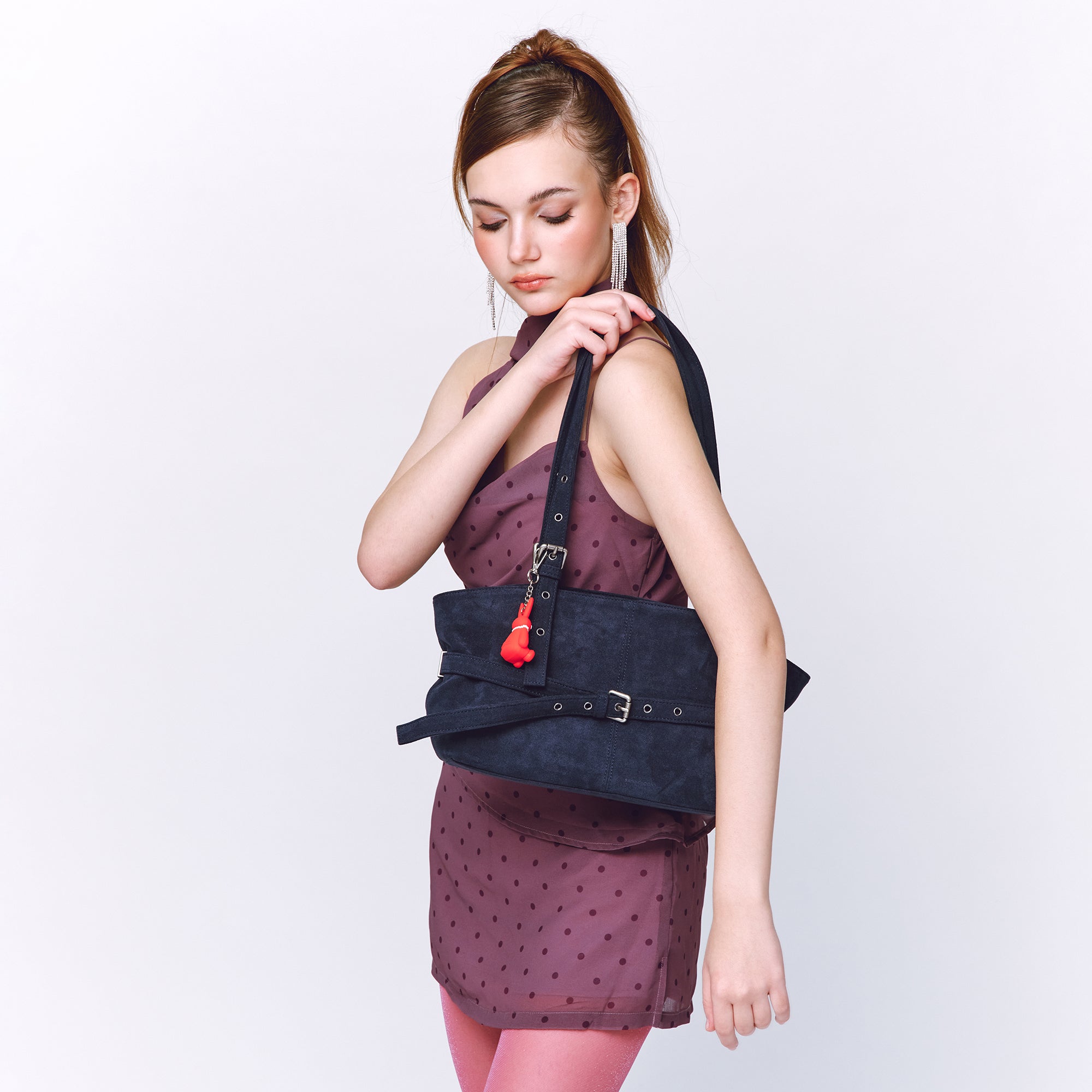 le belt bag M suede navy