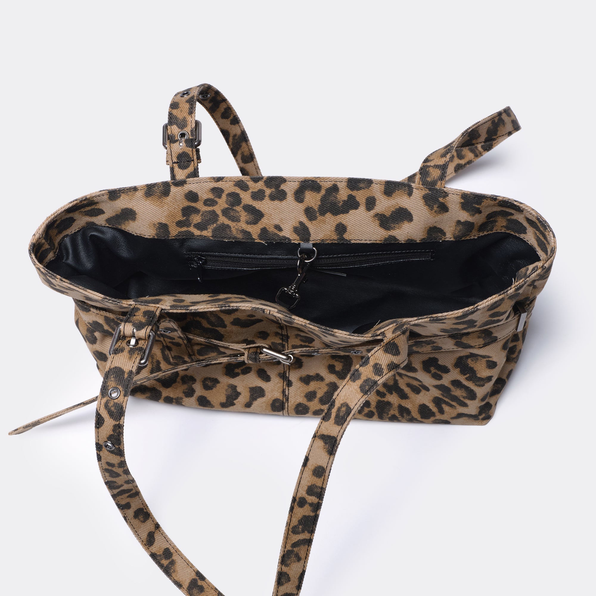 le belt bag M denim leopard