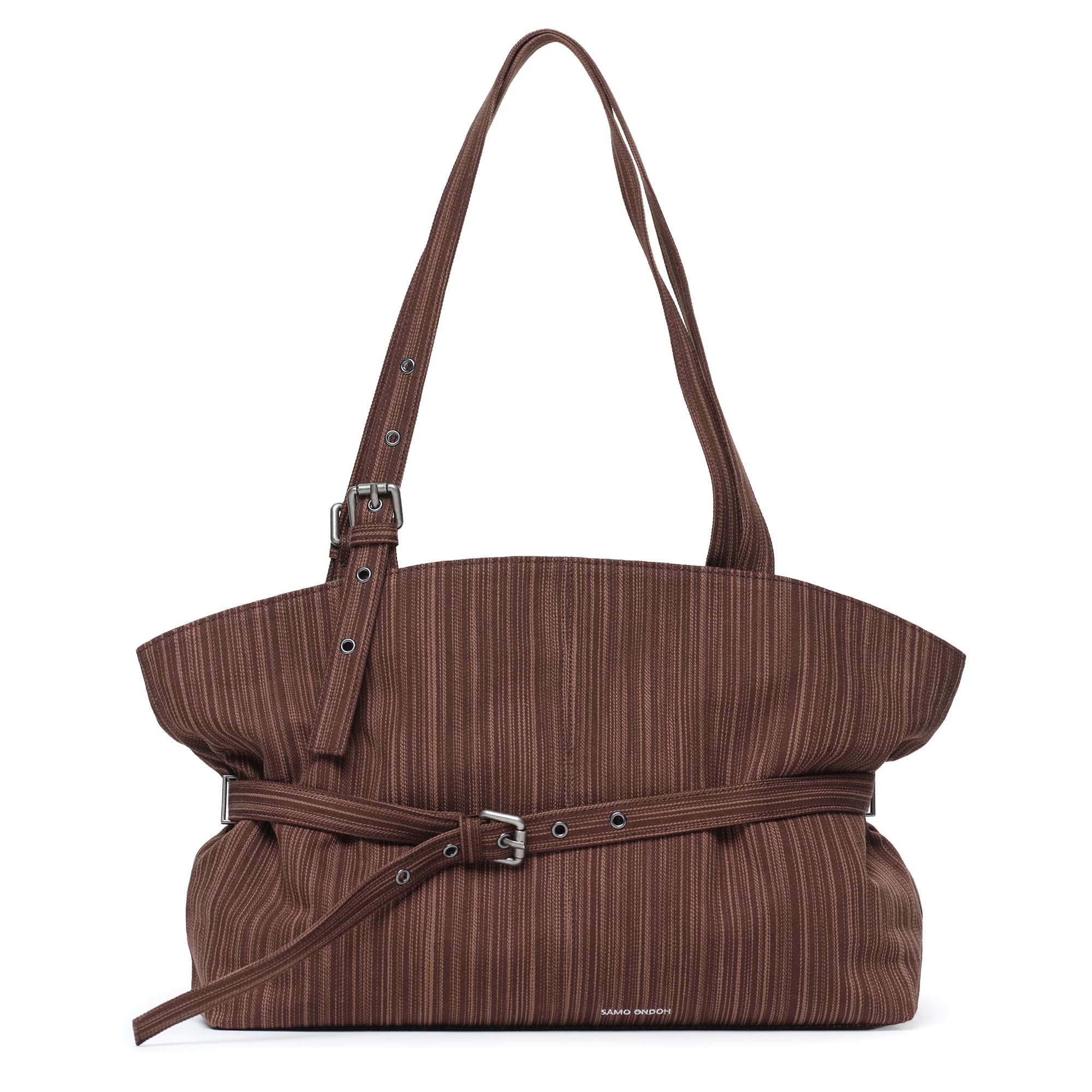 le belt bag L stripe brown