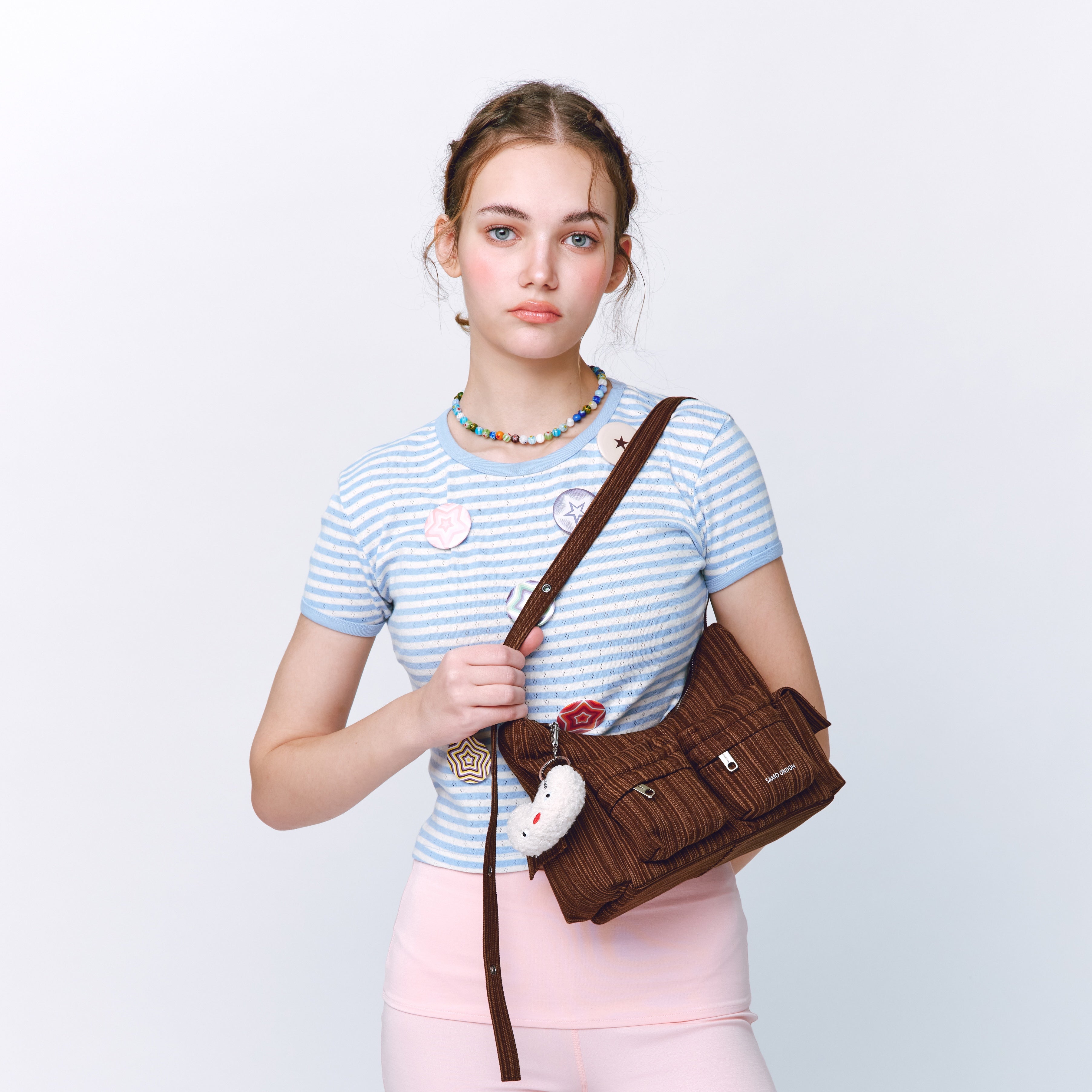 pocket mug bag M stripe brown