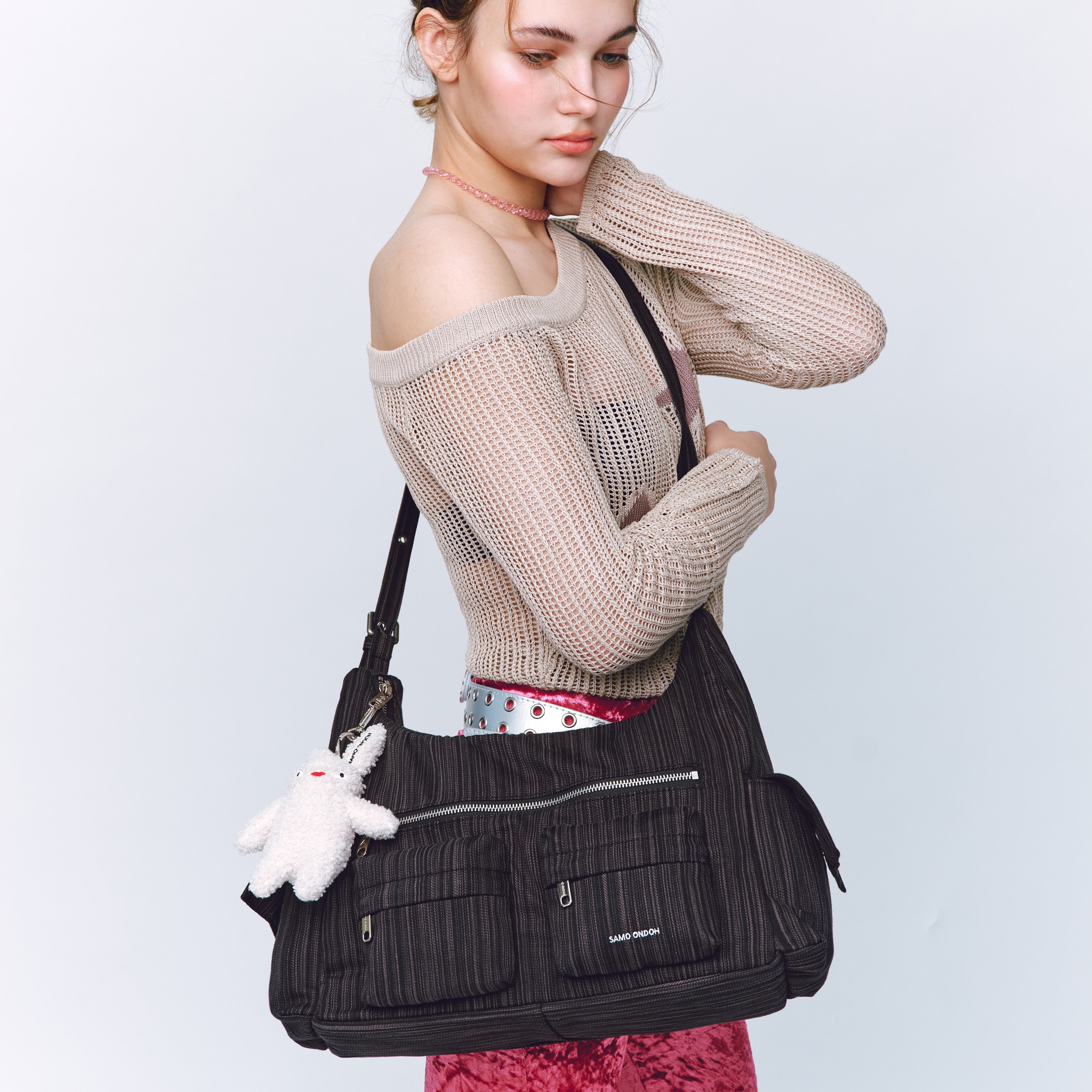 pocket mug bag L stripe black