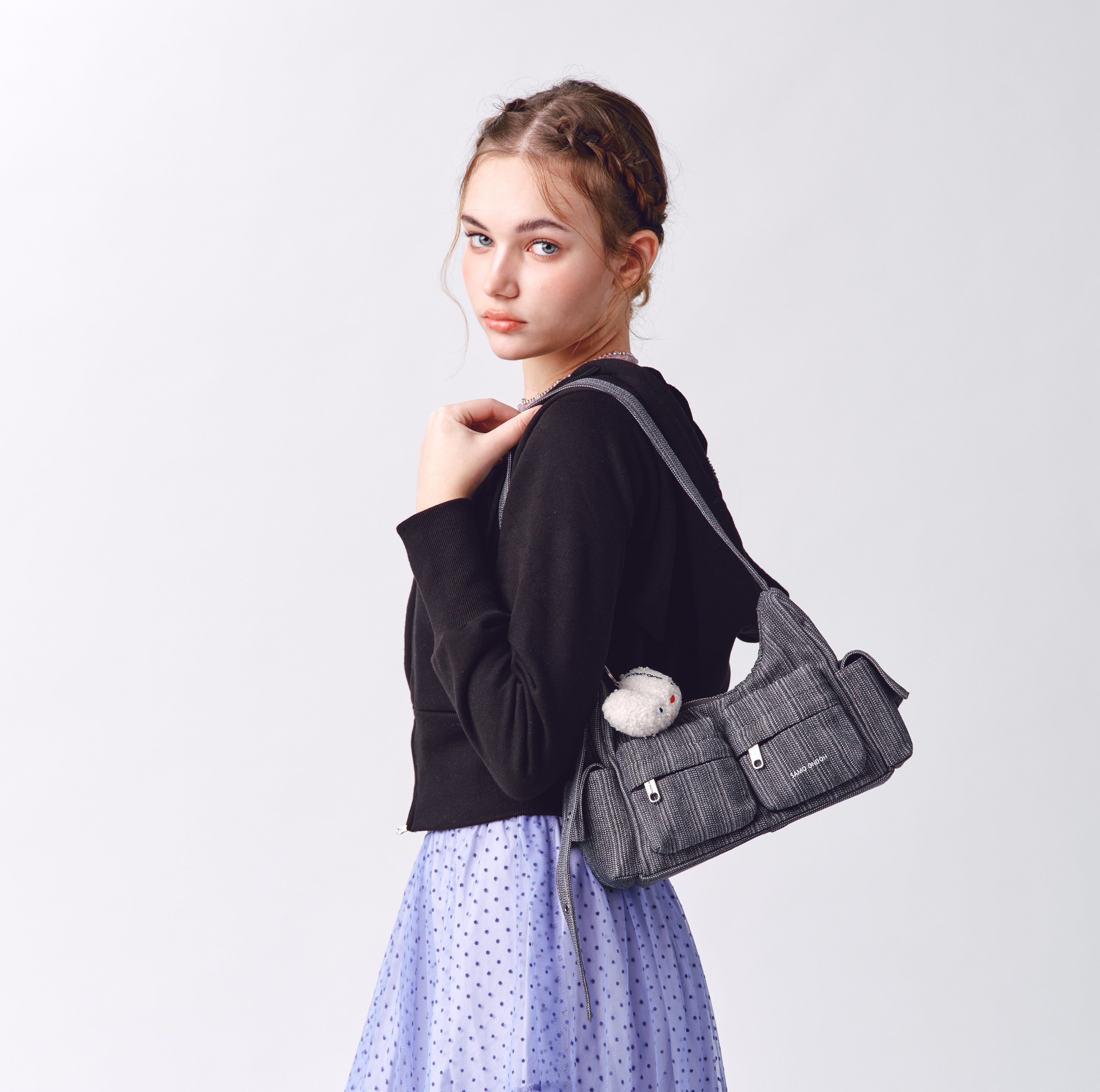 pocket mug bag M stripe gray