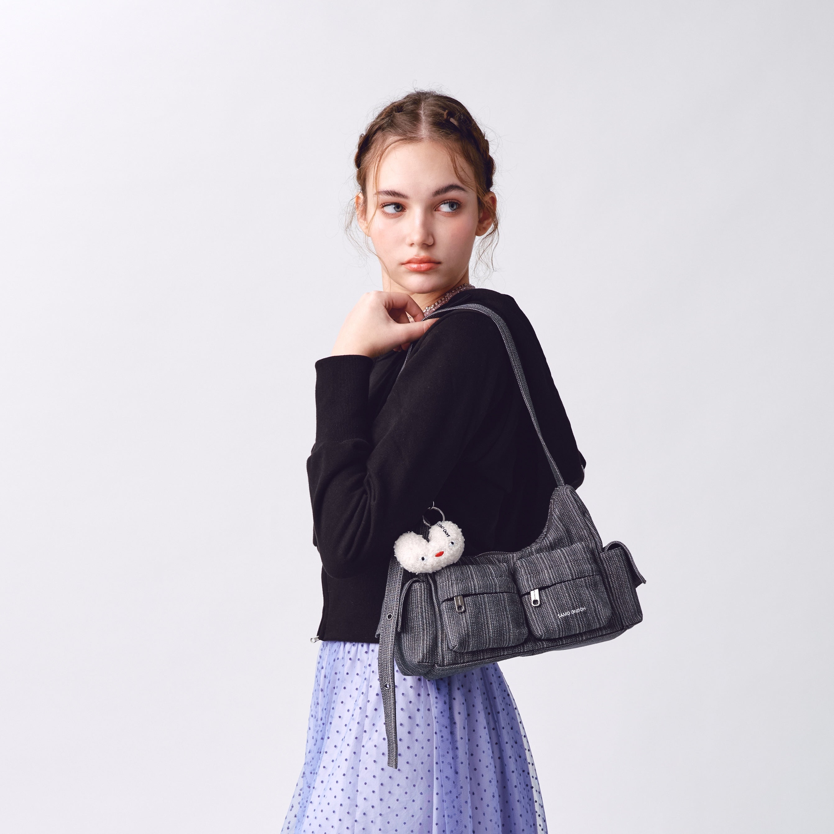 pocket mug bag M stripe gray