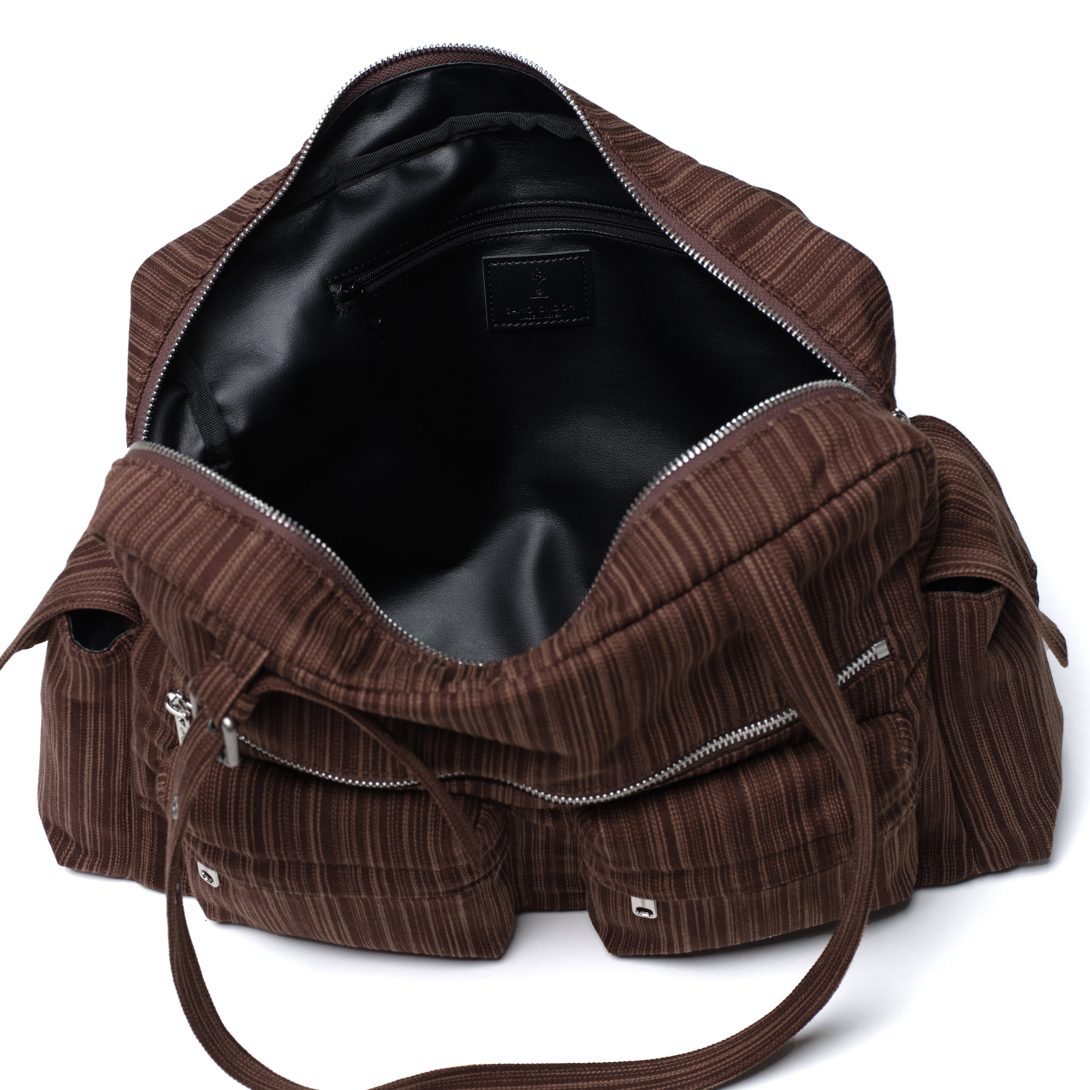 pocket utility bag L stripe brown