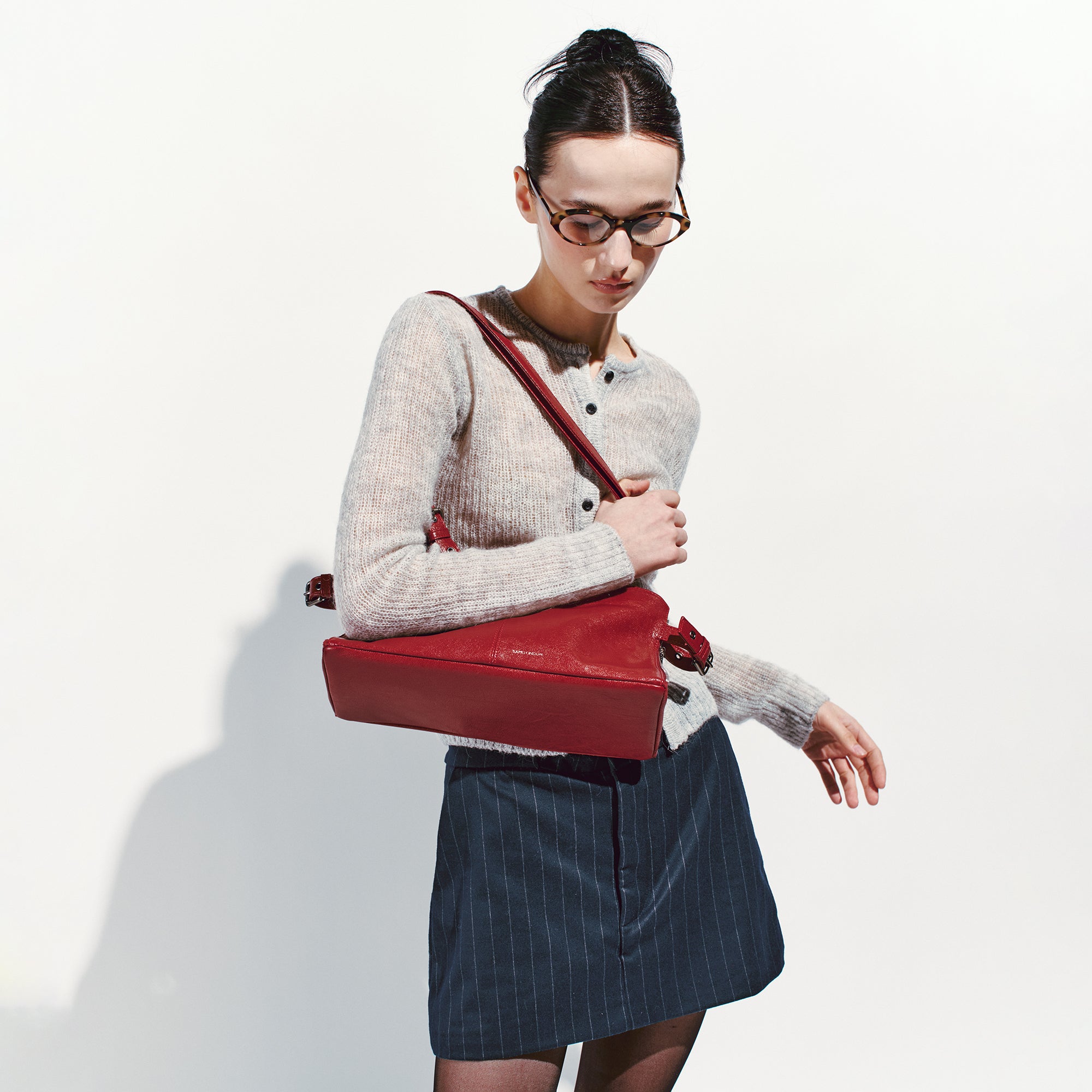 zipper shopper bag S goat red