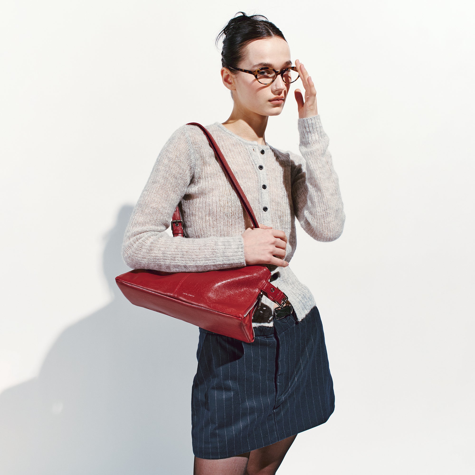 zipper shopper bag S goat red