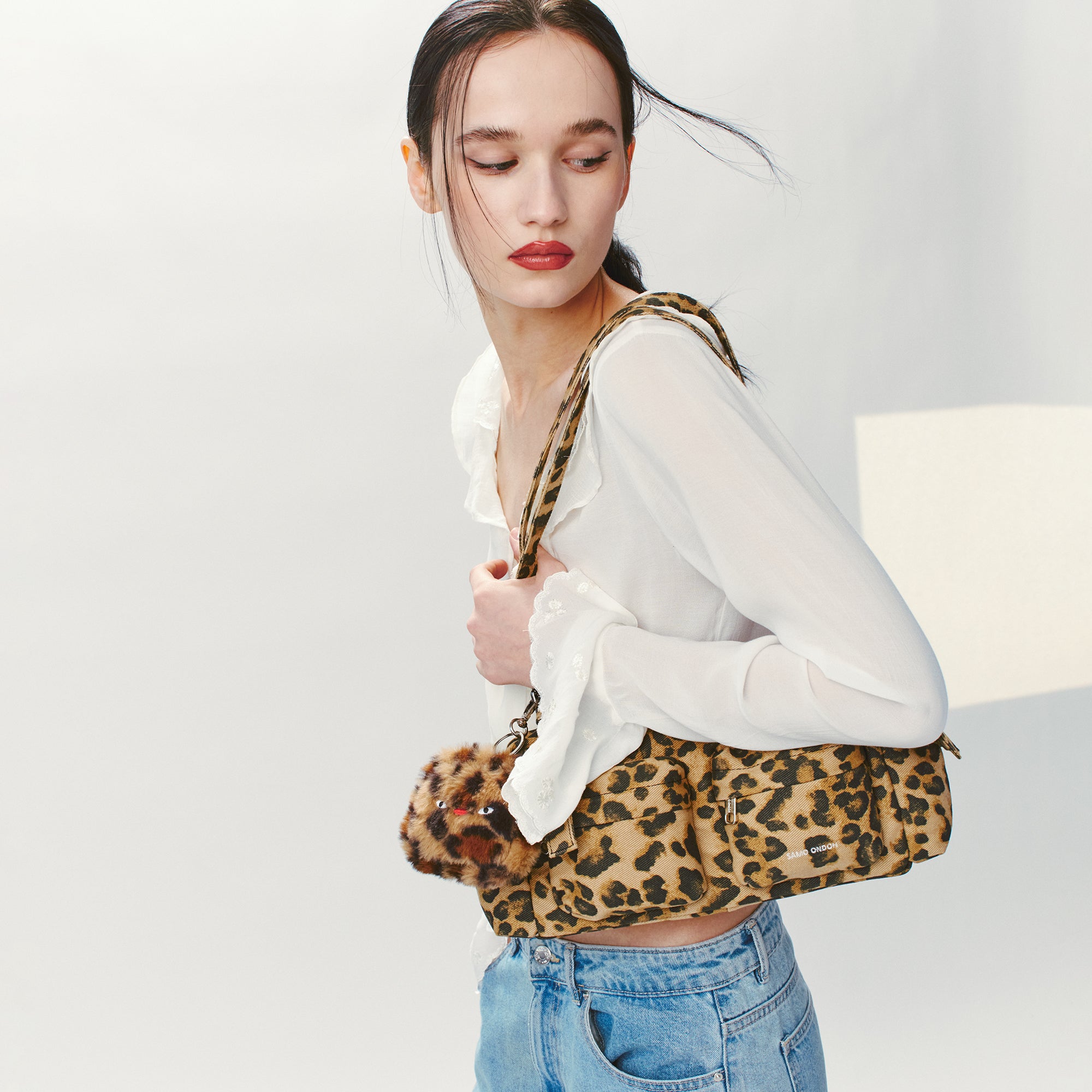pocket utility bag M denim leopard