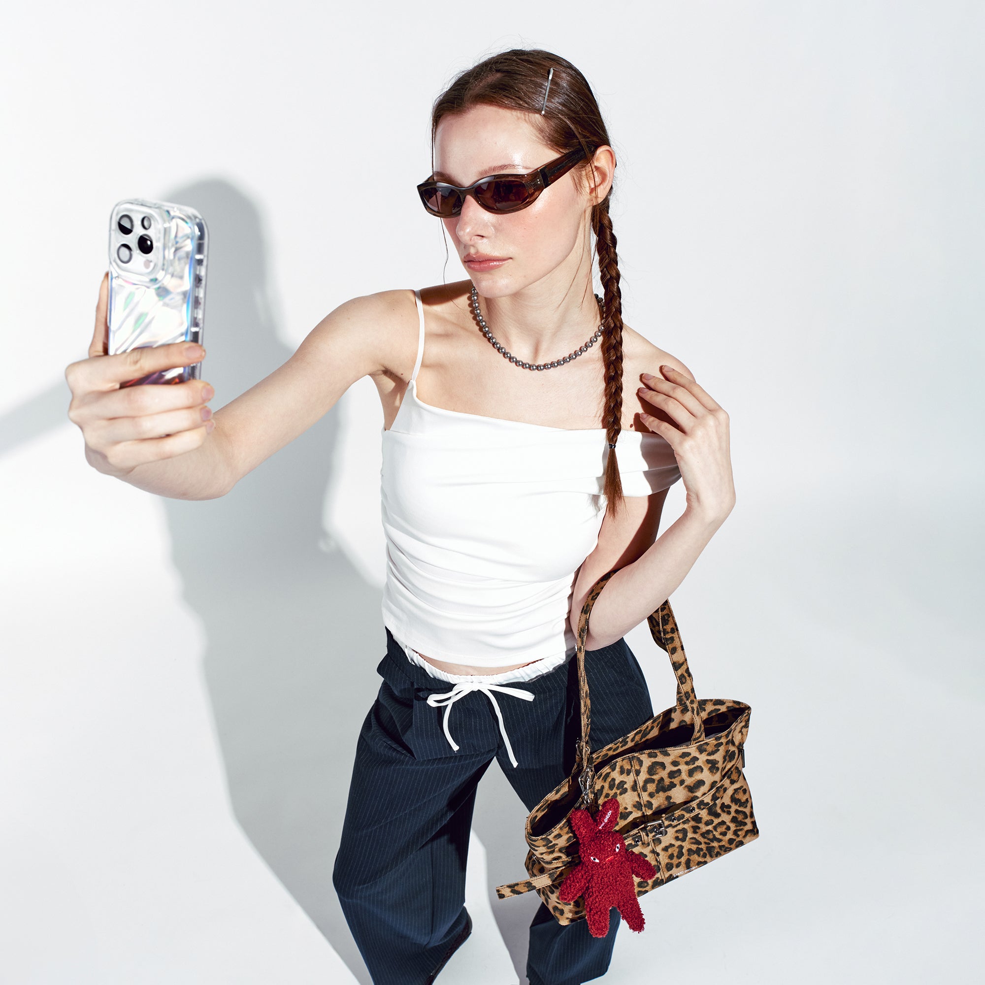 le belt bag M denim leopard