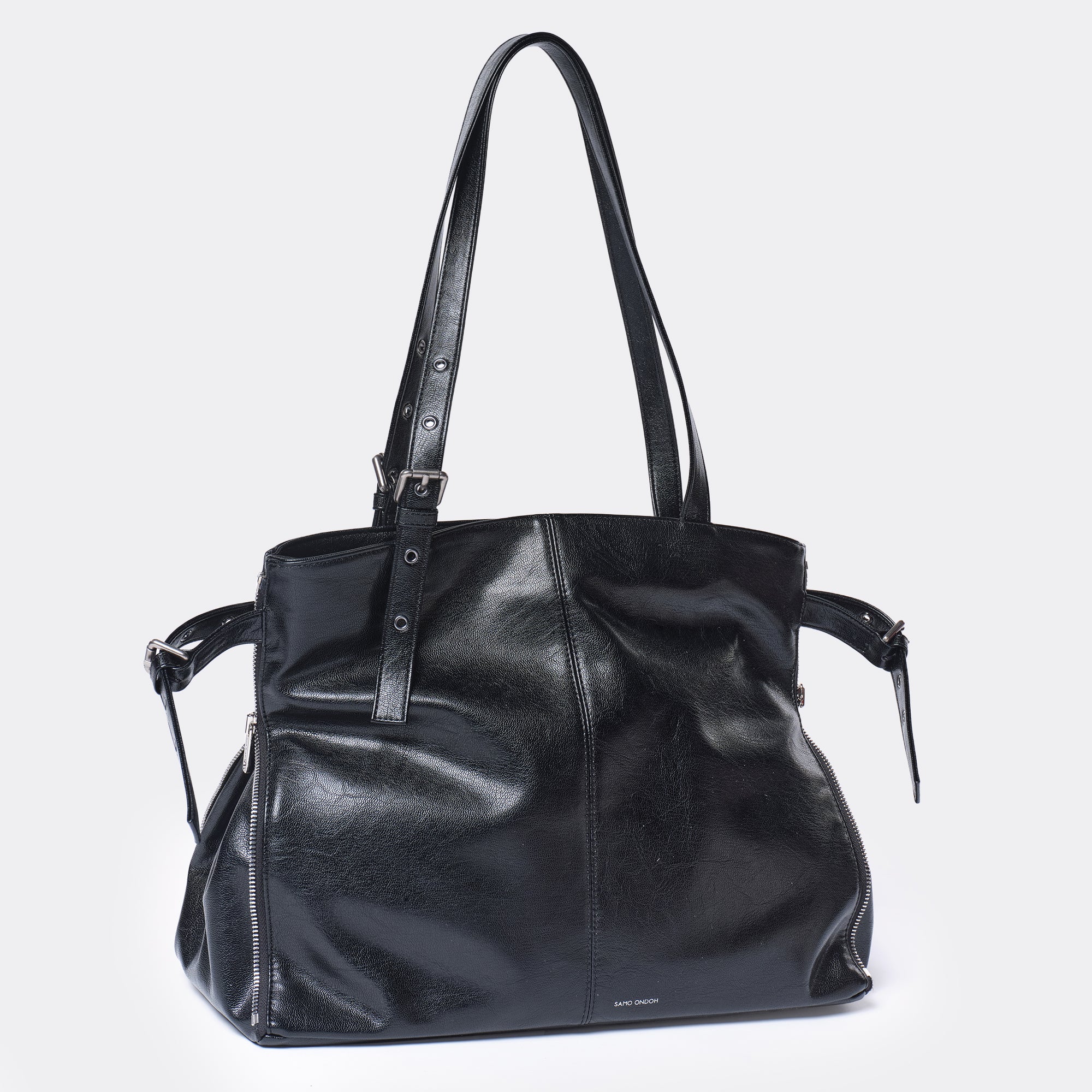 zipper shopper bag L goat black