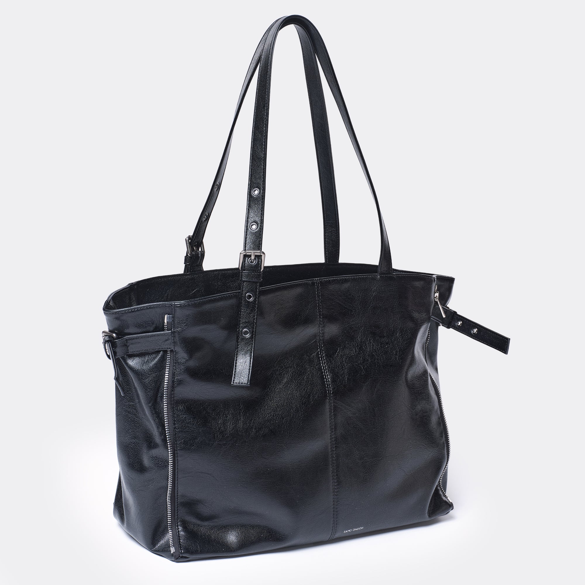 zipper shopper bag L goat black