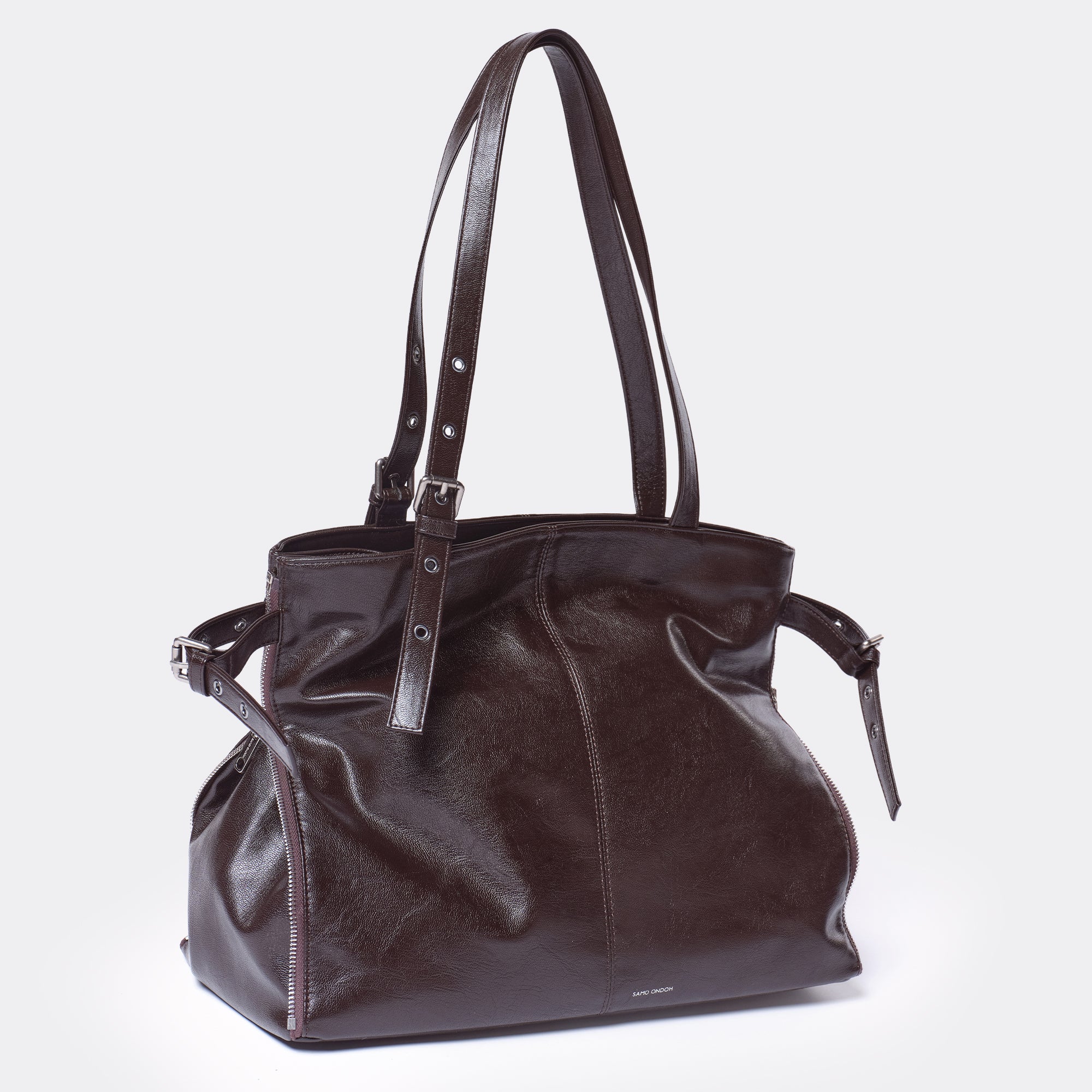 zipper shopper bag L goat chocolate