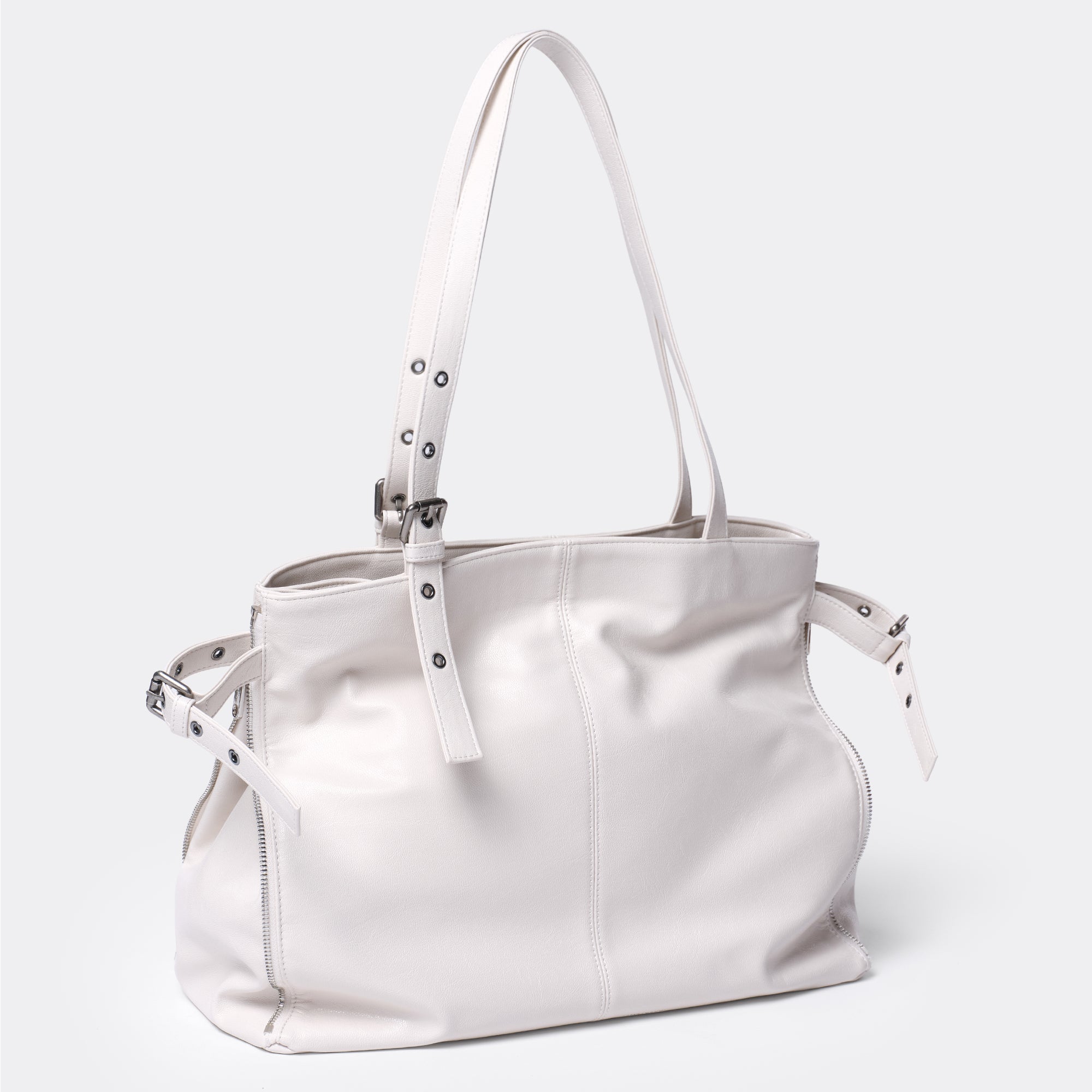 zipper shopper bag L goat cream