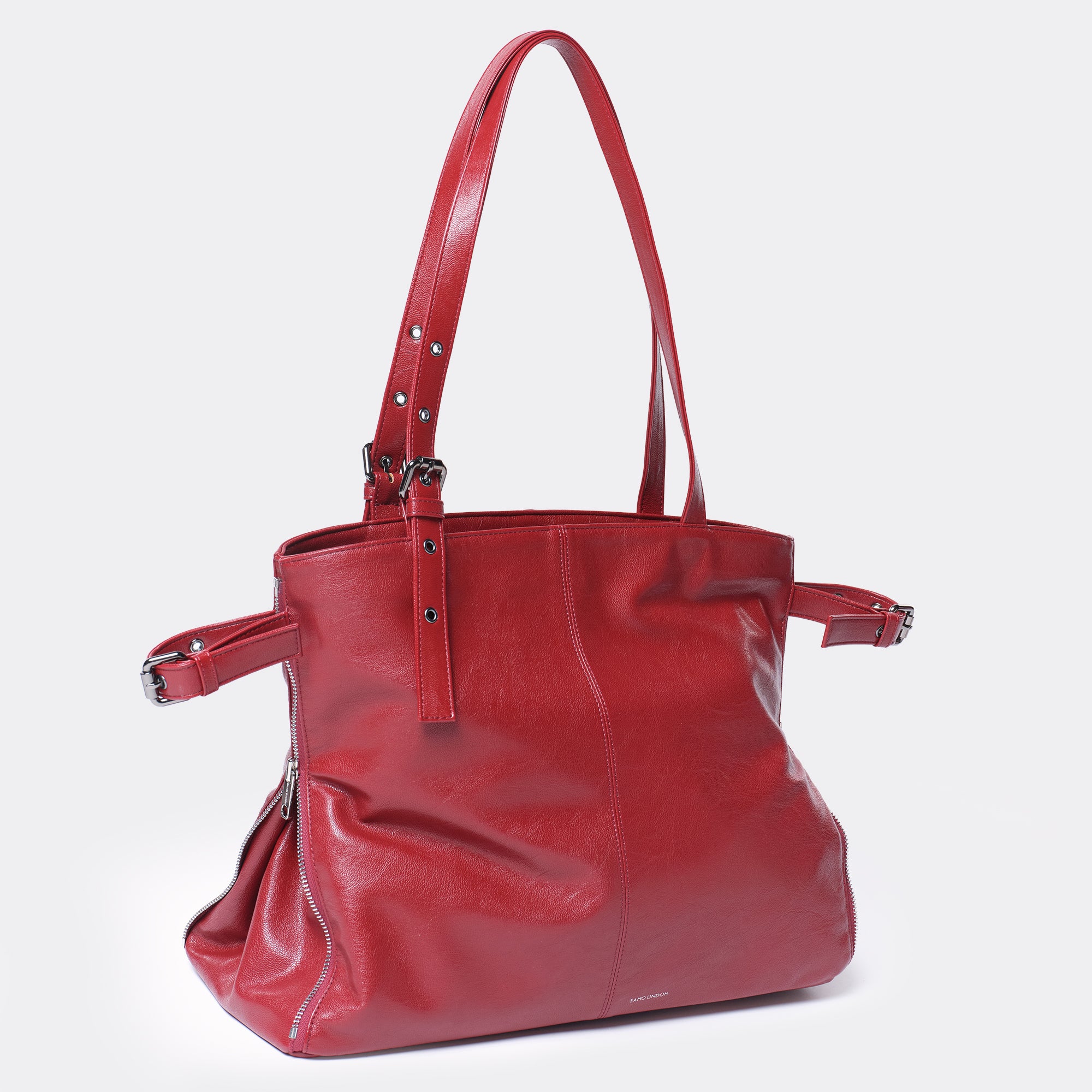 zipper shopper bag L goat red