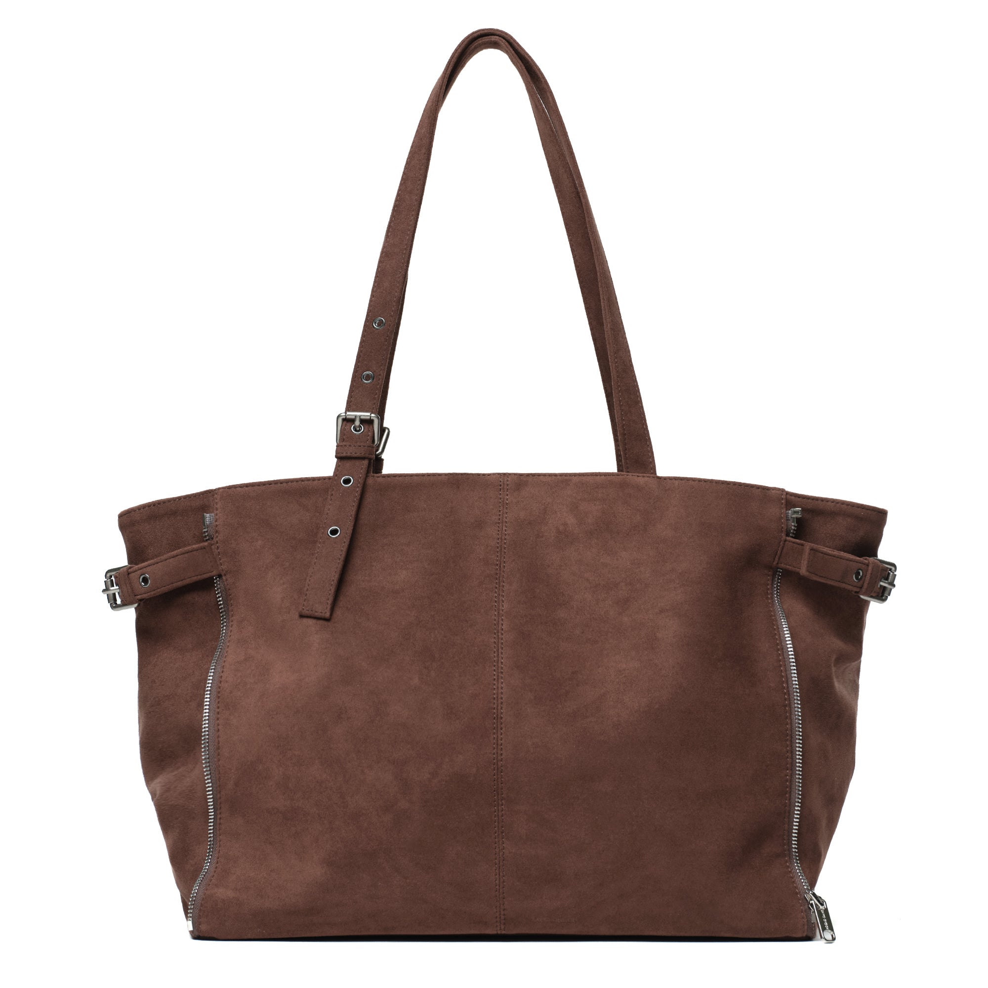 zipper shopper bag L suede brown
