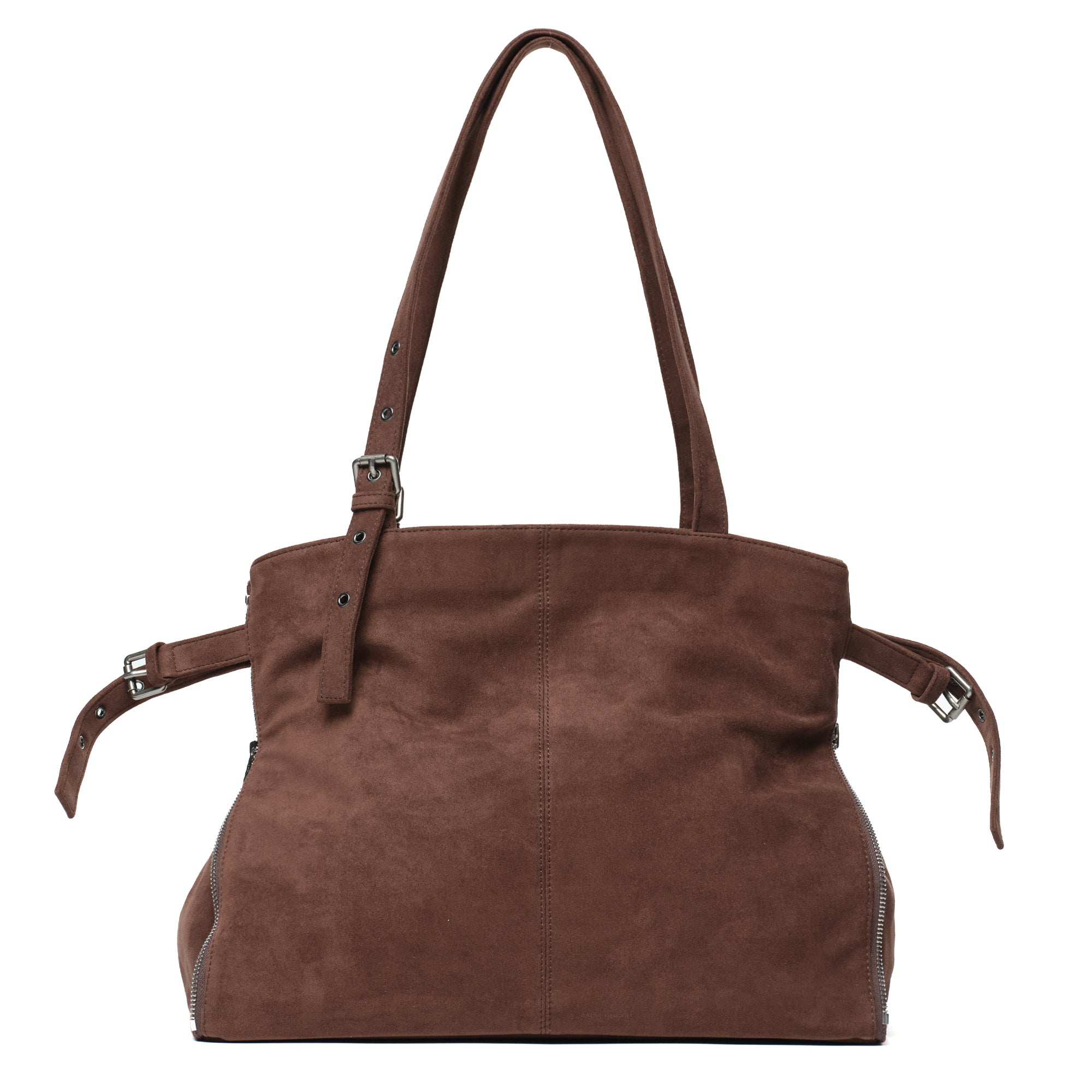 zipper shopper bag L suede brown