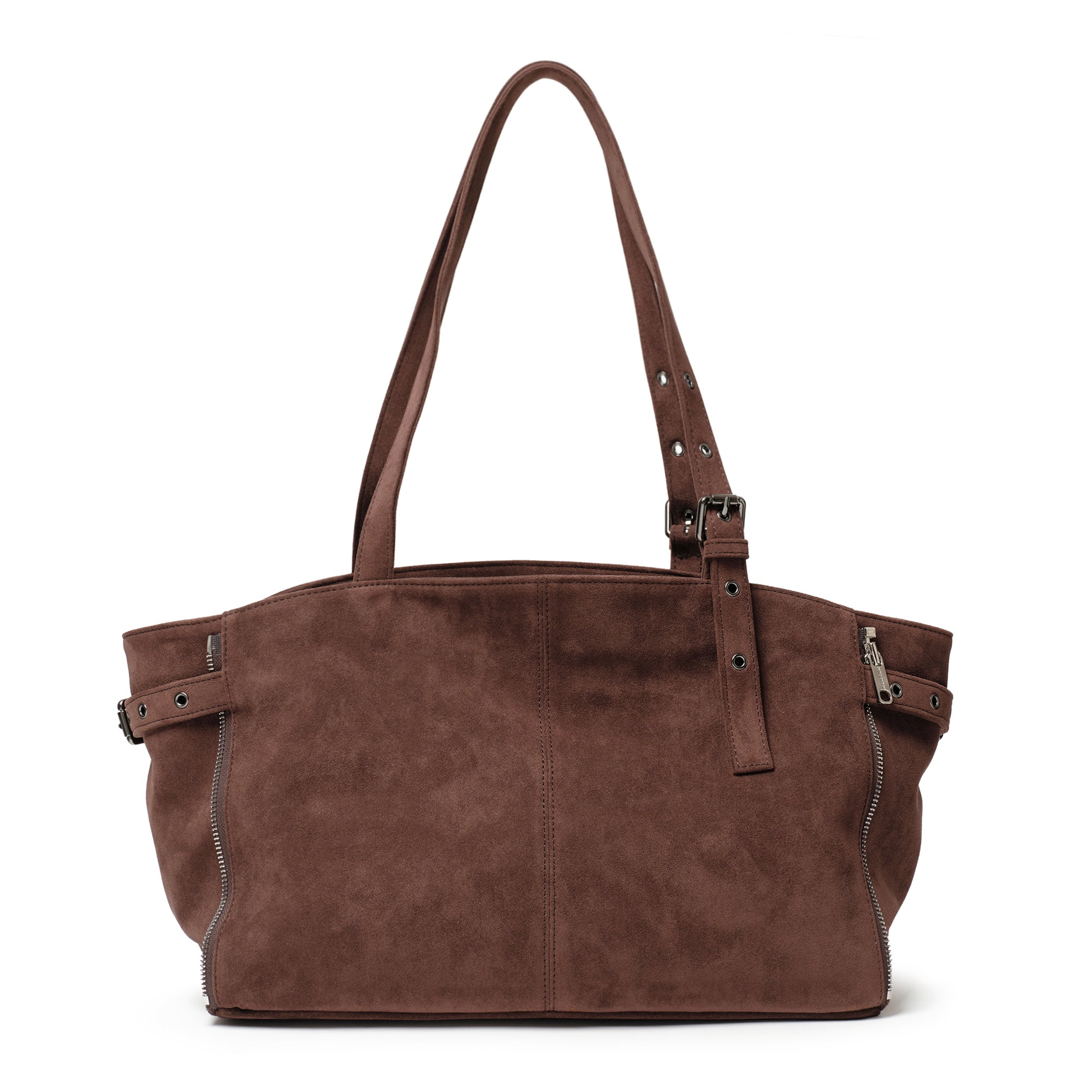 zipper shopper bag M suede brown
