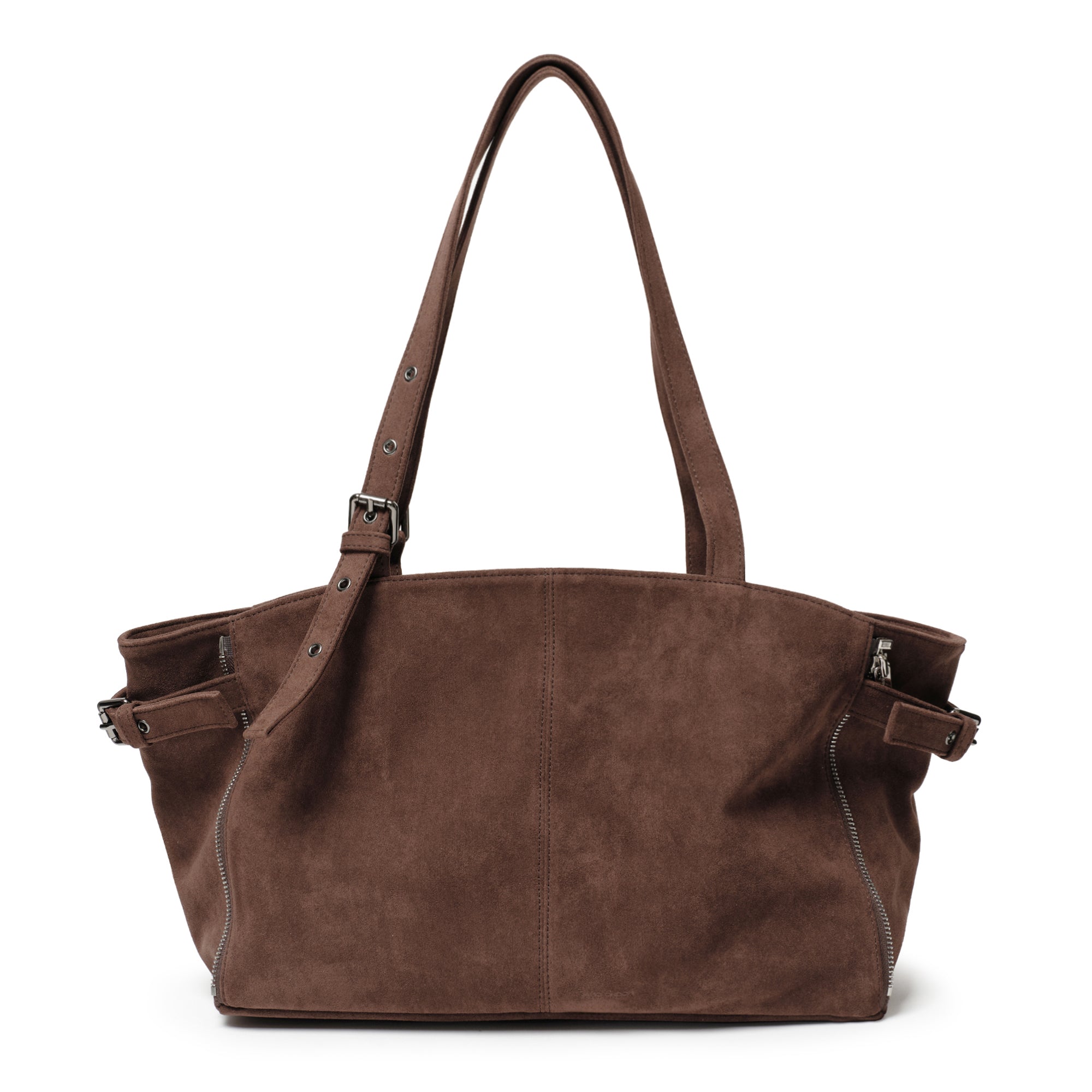 zipper shopper bag M suede brown