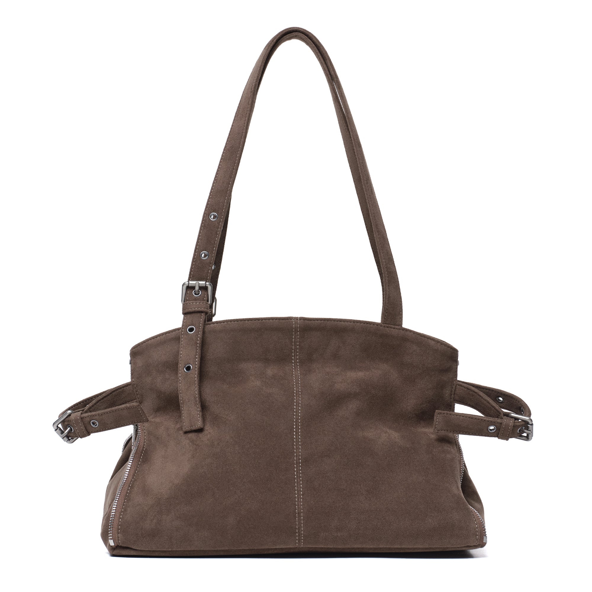 zipper shopper bag M suede khaki gray