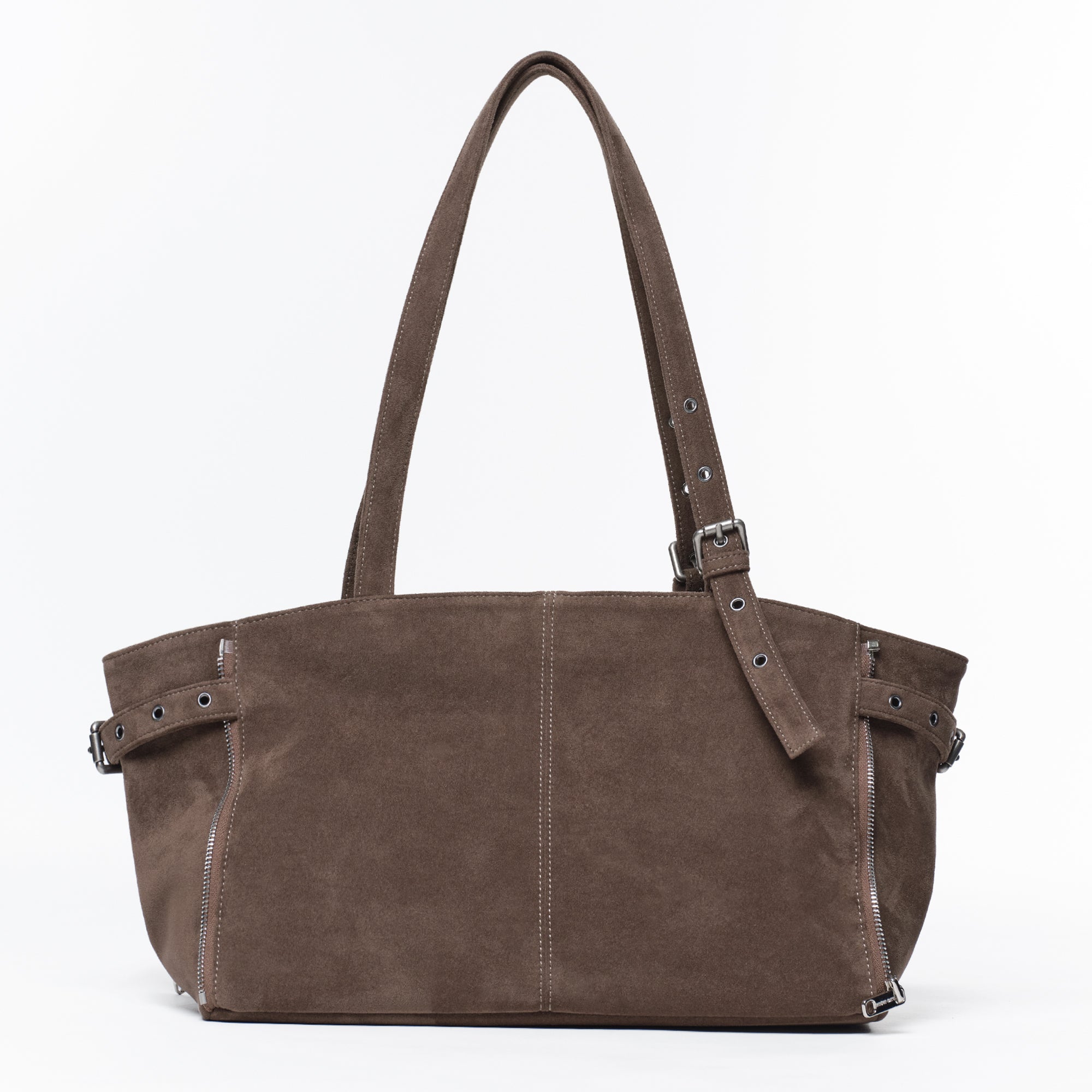 zipper shopper bag M suede khaki gray