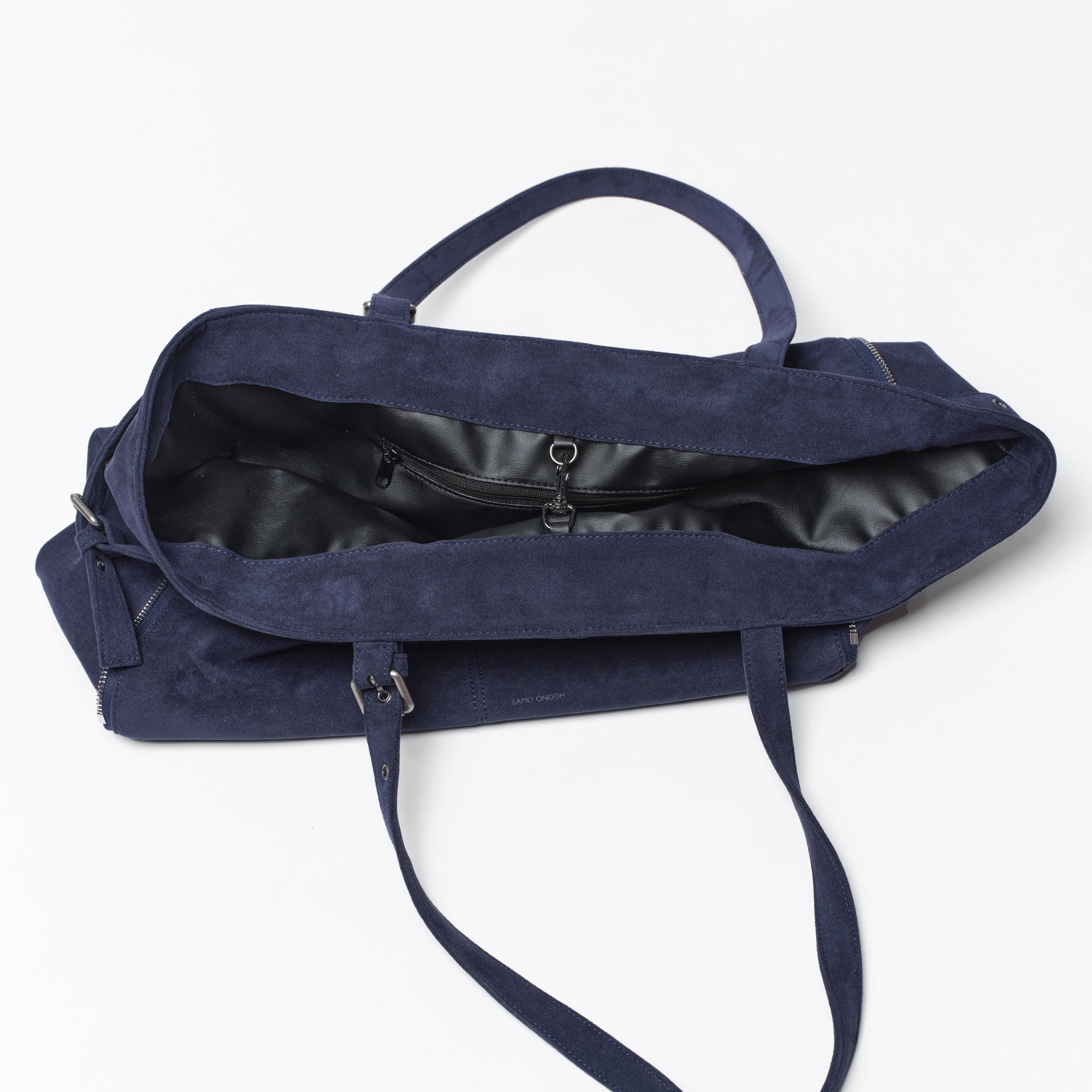 zipper shopper bag M suede navy