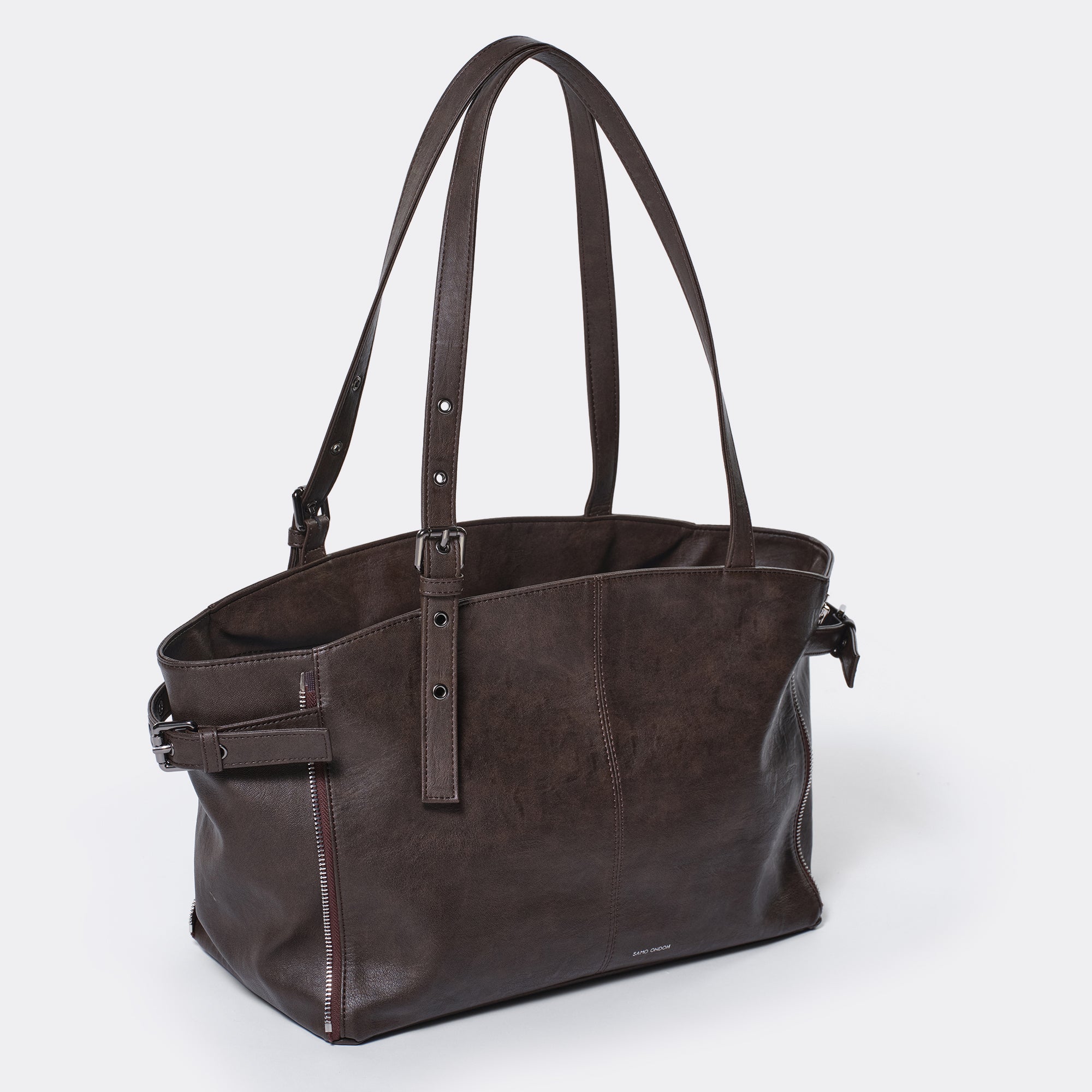 zipper shopper bag M brushed chocolate