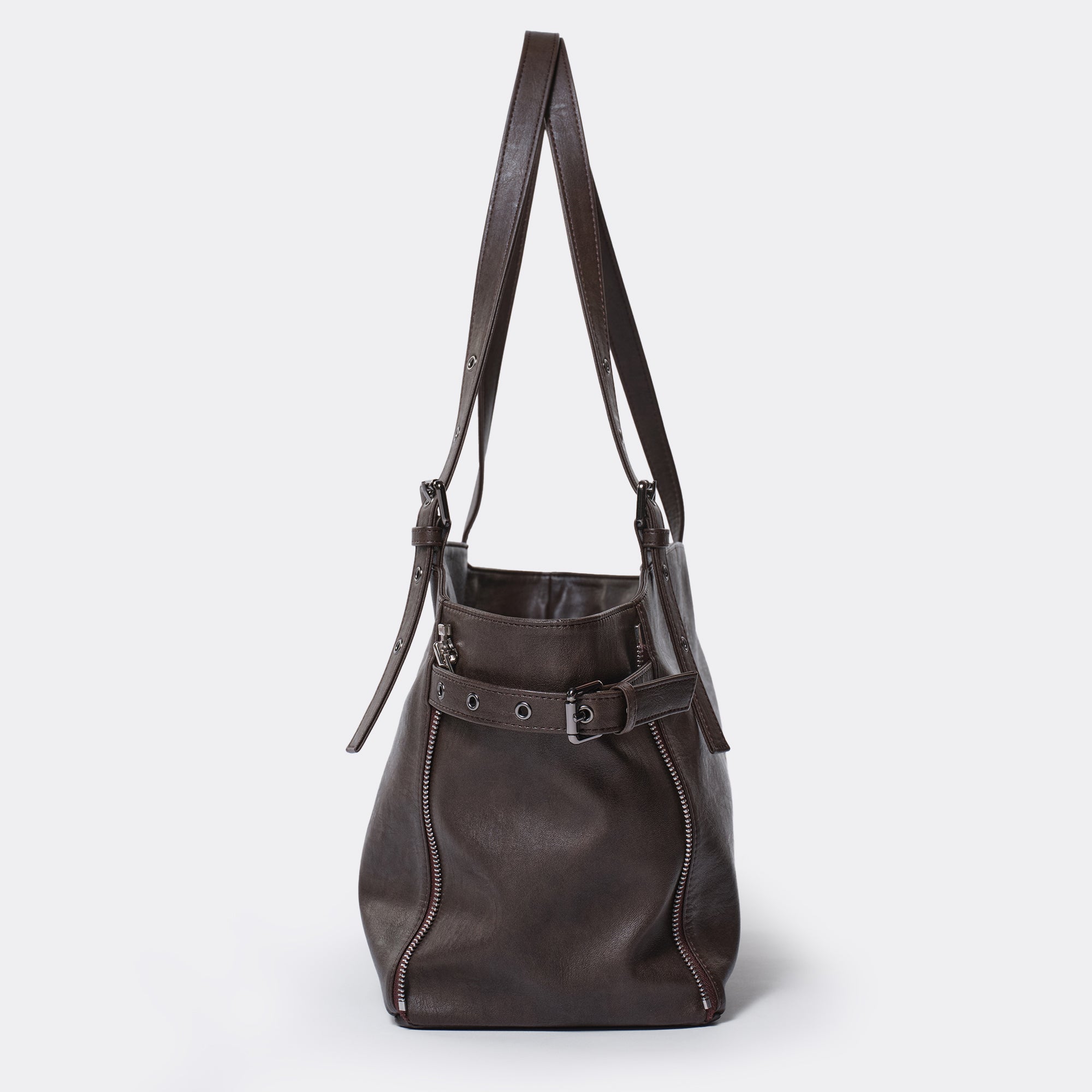 zipper shopper bag M brushed chocolate