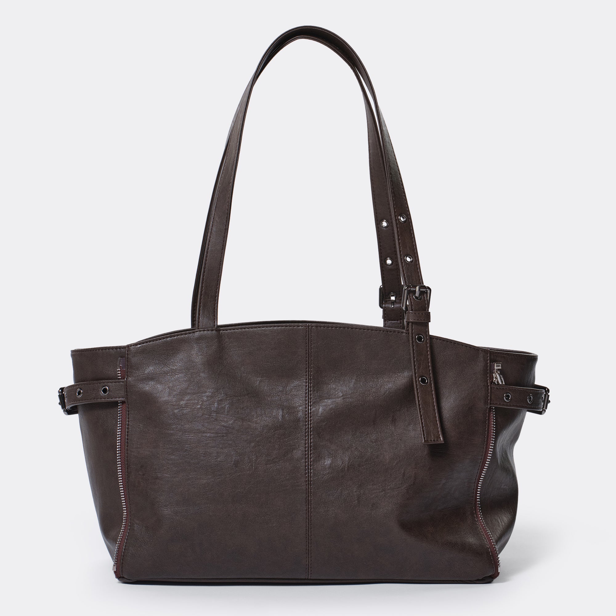 zipper shopper bag M brushed chocolate