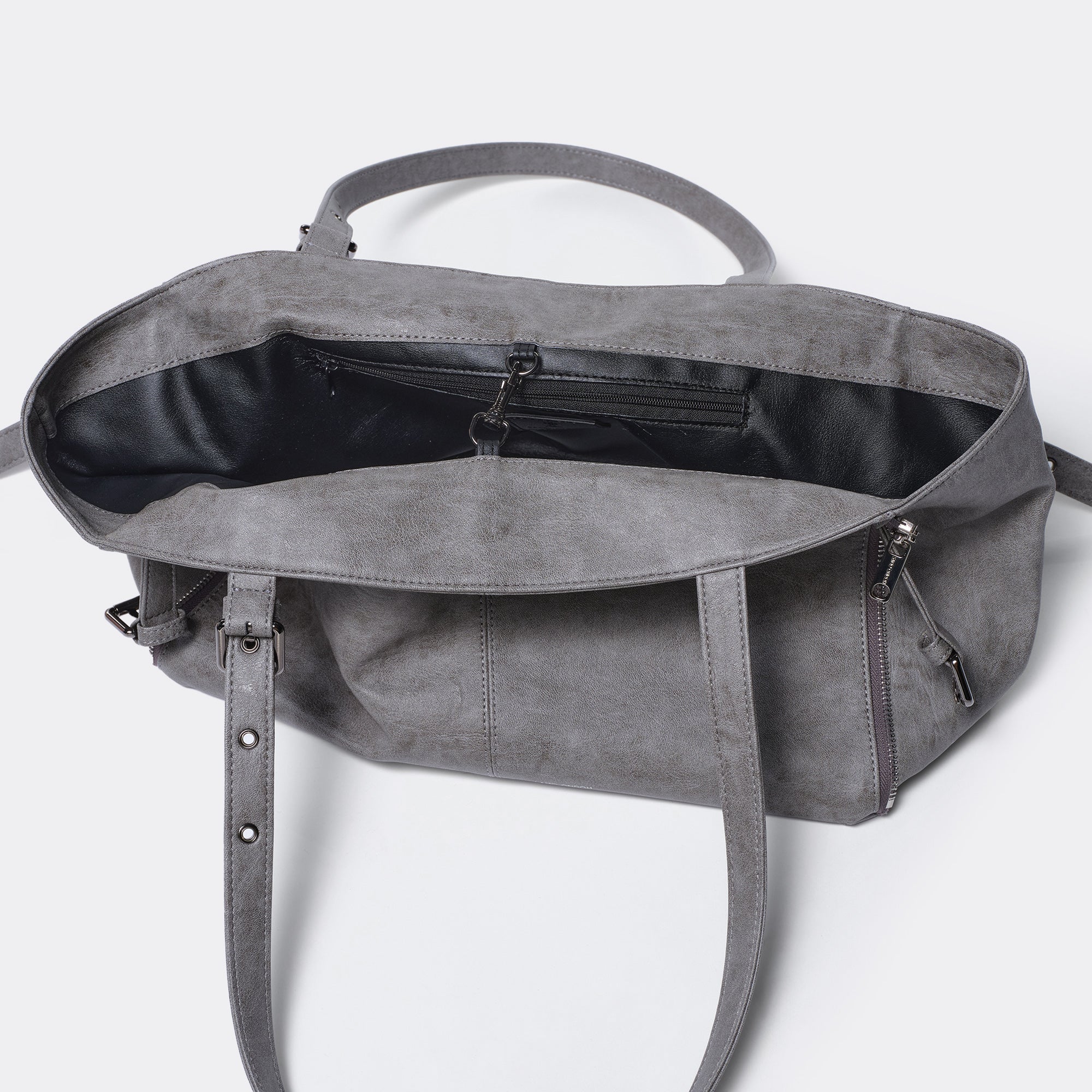zipper shopper bag M brushed gray
