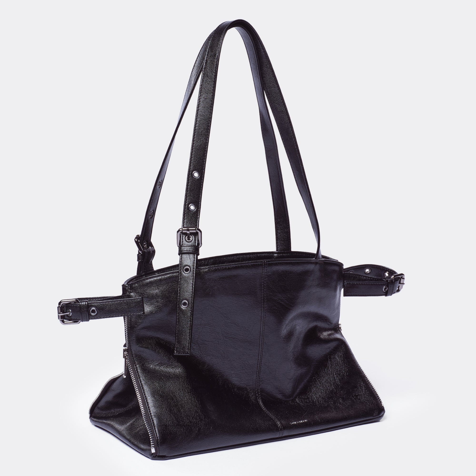 zipper shopper bag M goat black