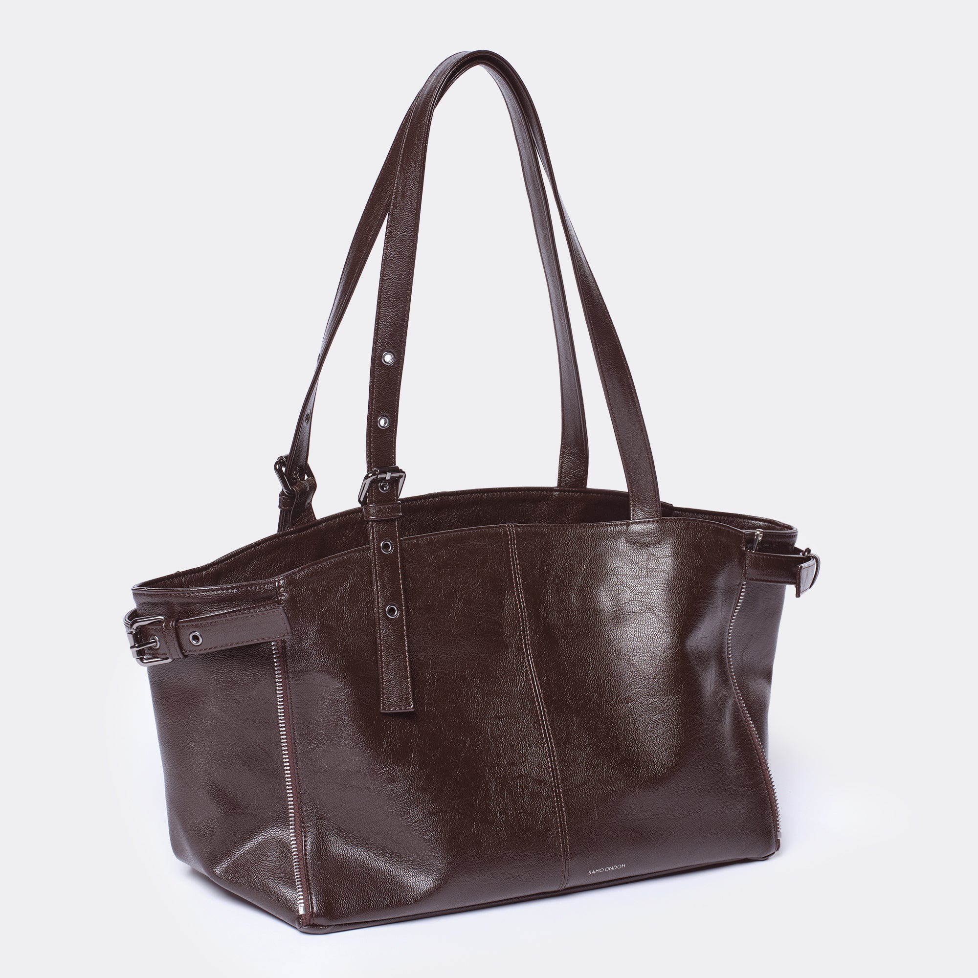 zipper shopper bag M goat chocolate