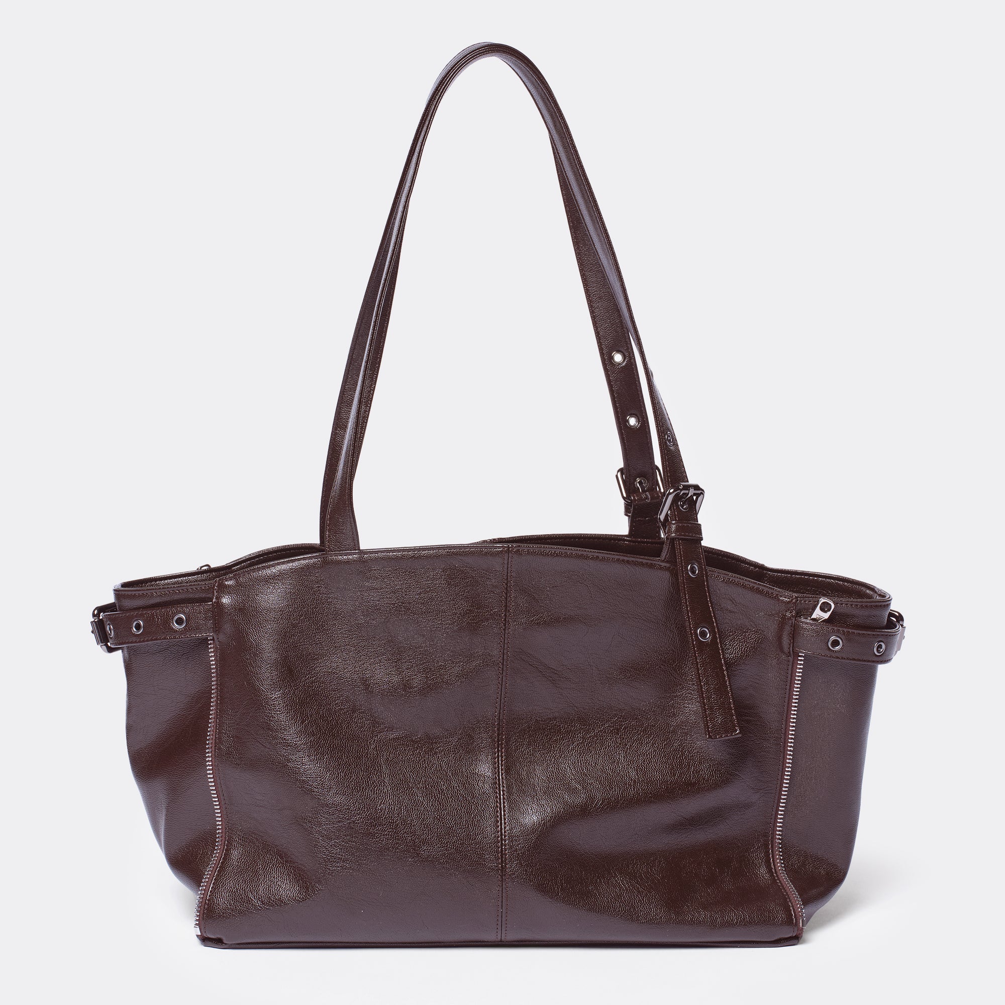 zipper shopper bag M goat chocolate
