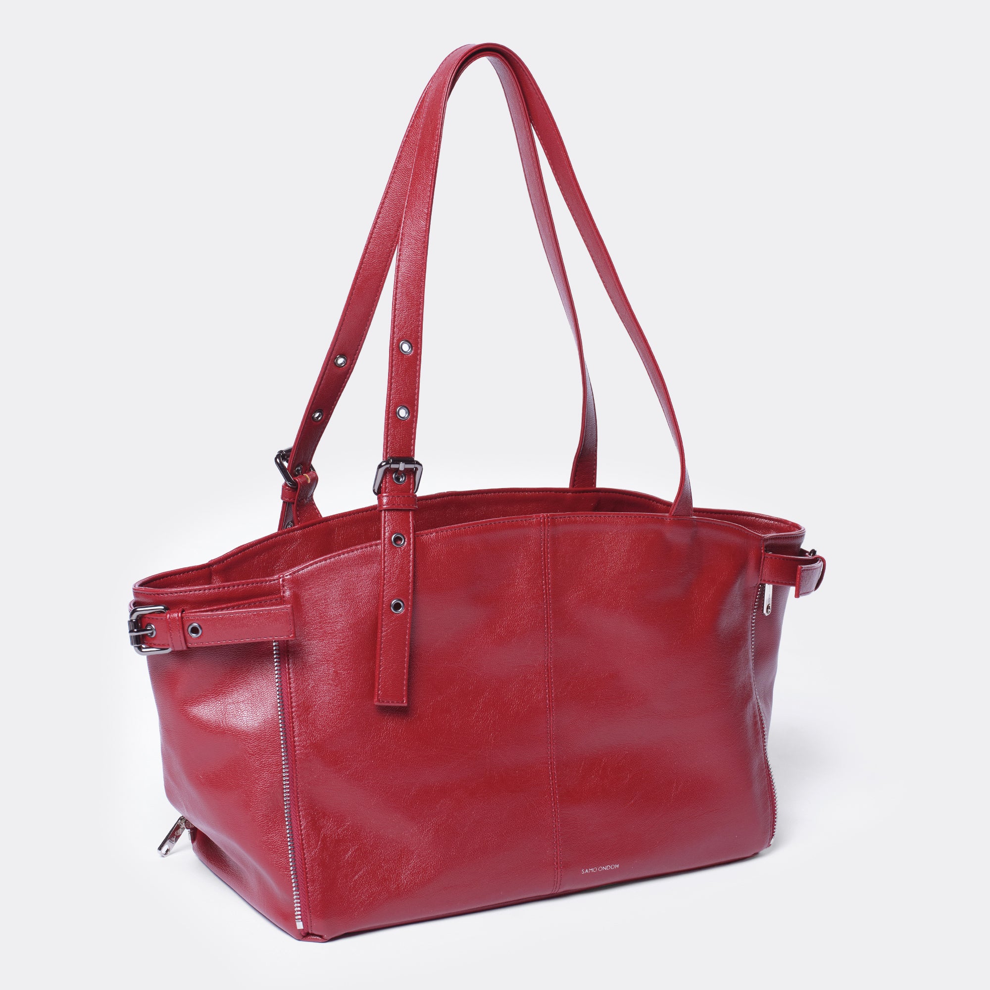 zipper shopper bag M goat red