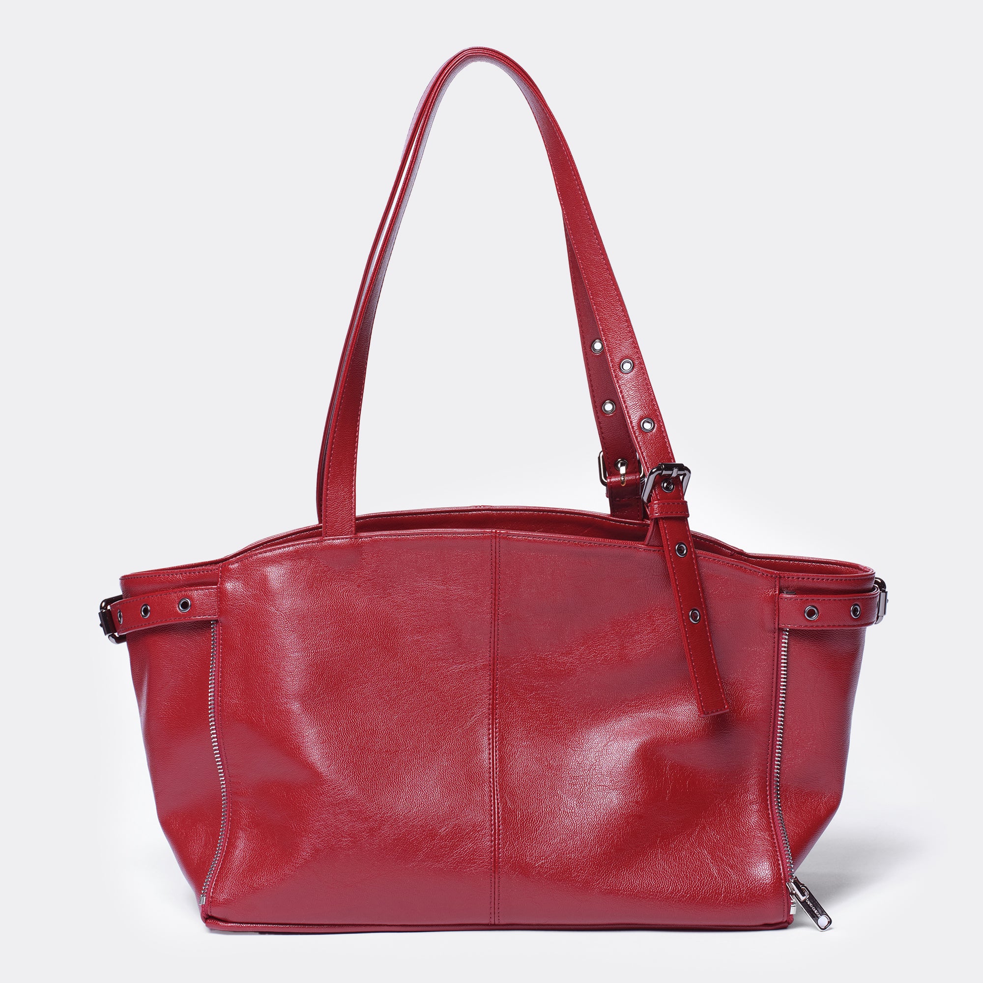 zipper shopper bag M goat red