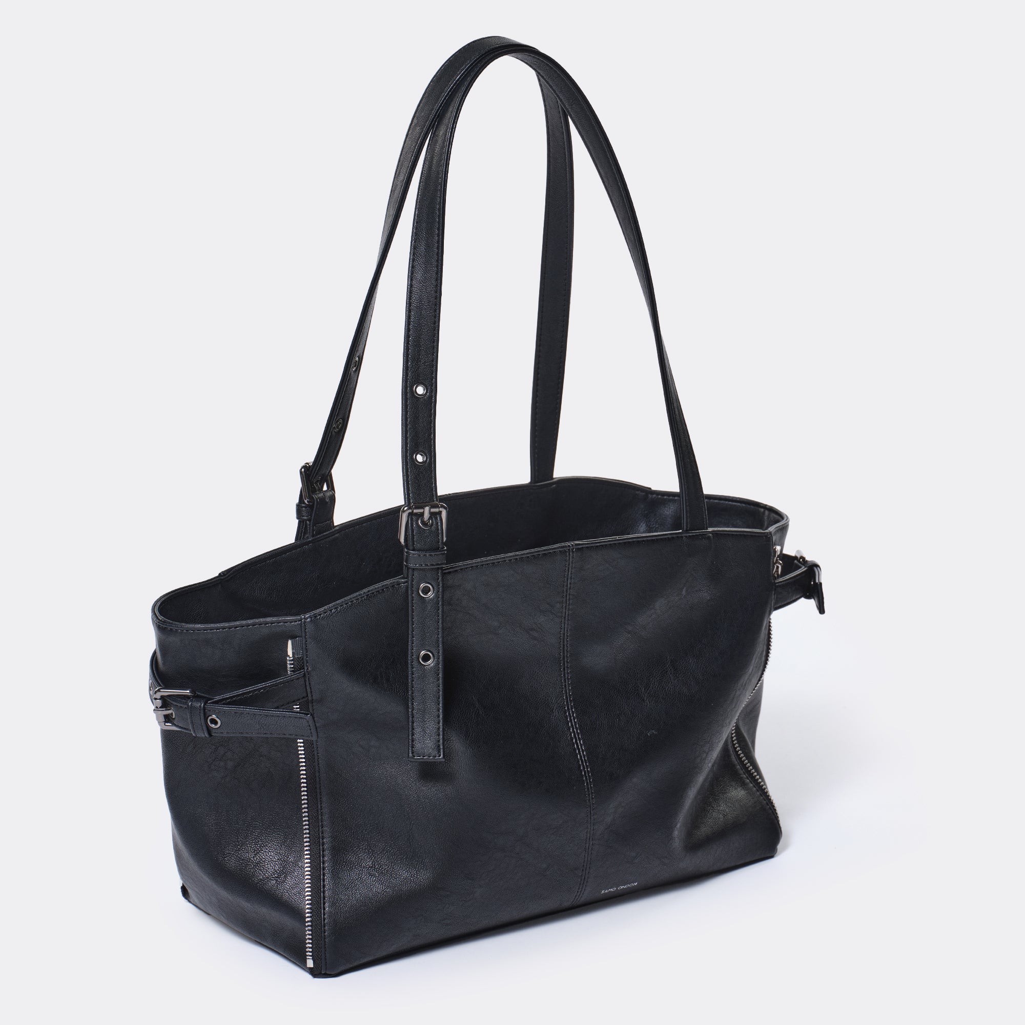 zipper shopper bag M nappa matt black
