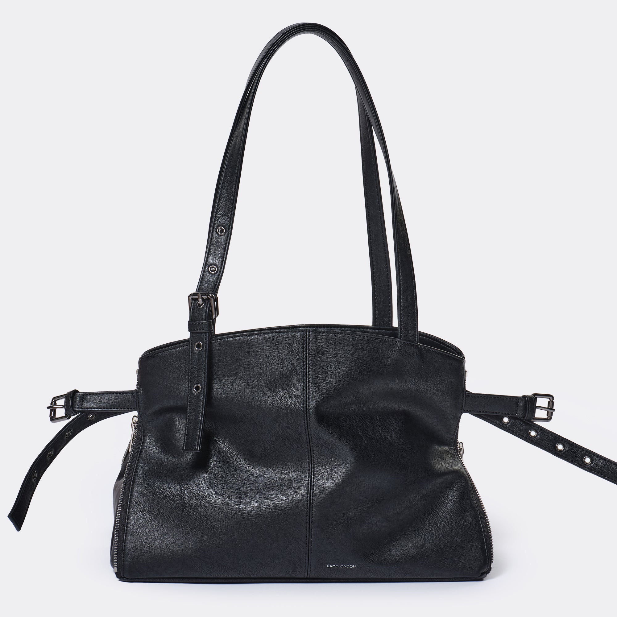 zipper shopper bag M nappa matt black