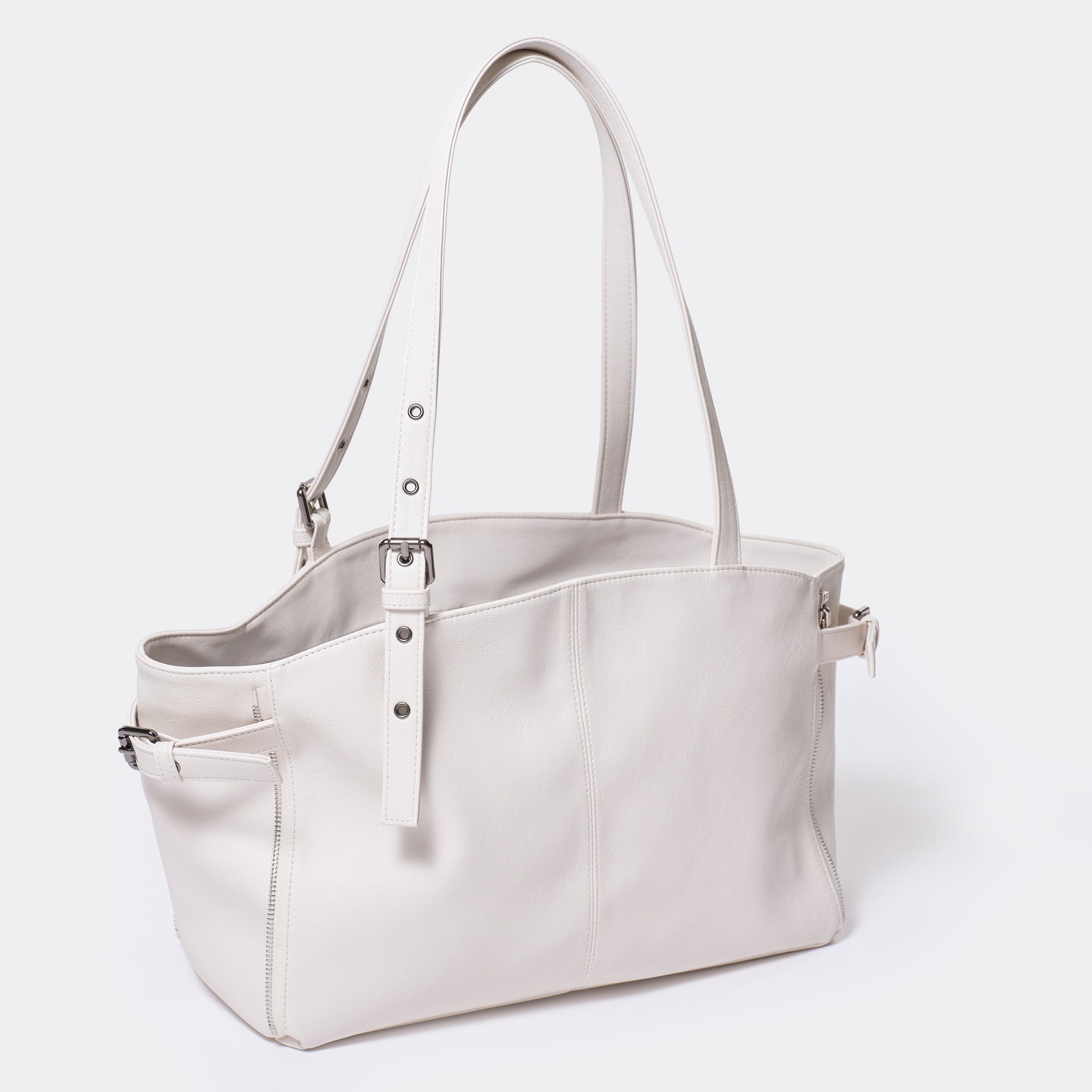 zipper shopper bag M nappa ivory