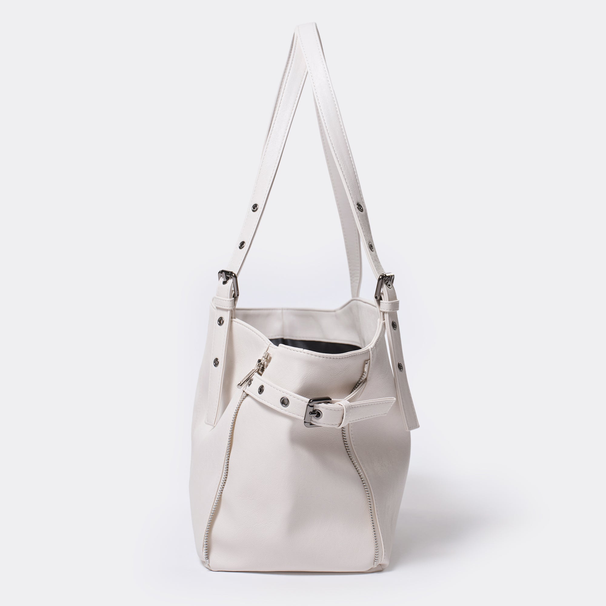 zipper shopper bag M nappa ivory