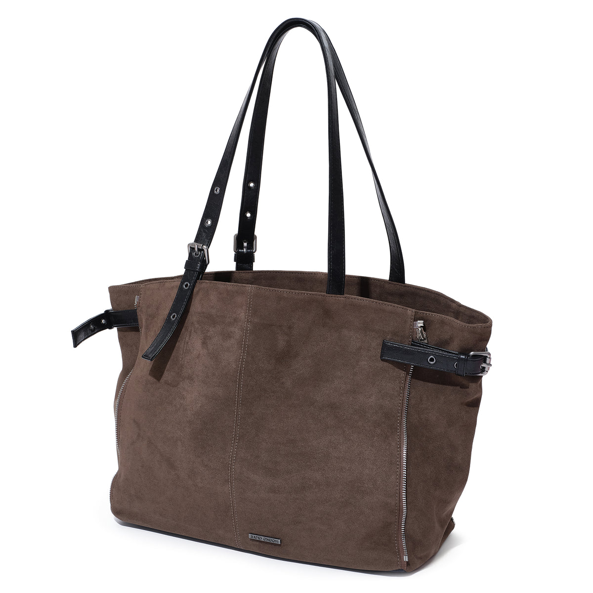 (re-designed) zipper shopper bag L suede khakigray