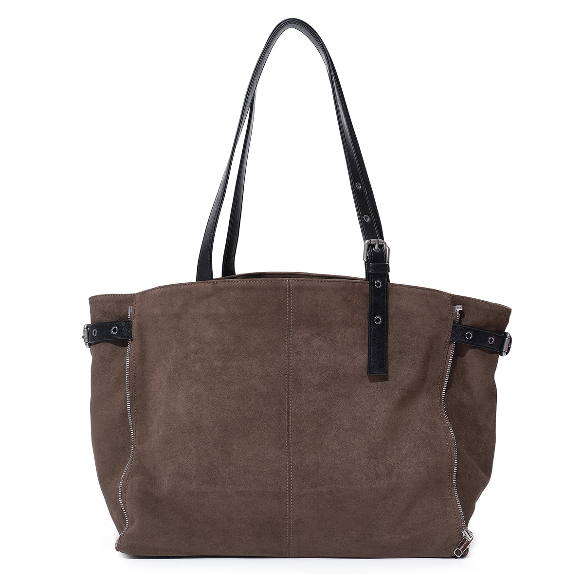 (re-designed) zipper shopper bag L suede khakigray