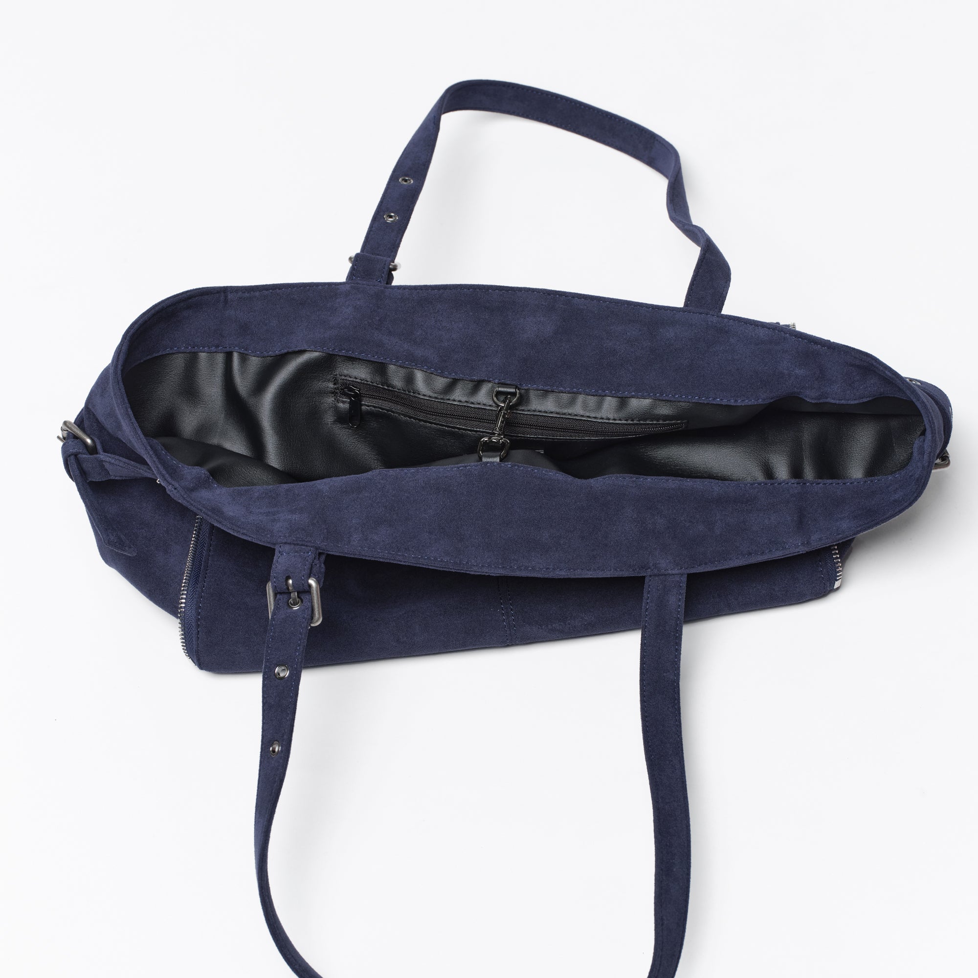 zipper shopper bag L suede navy