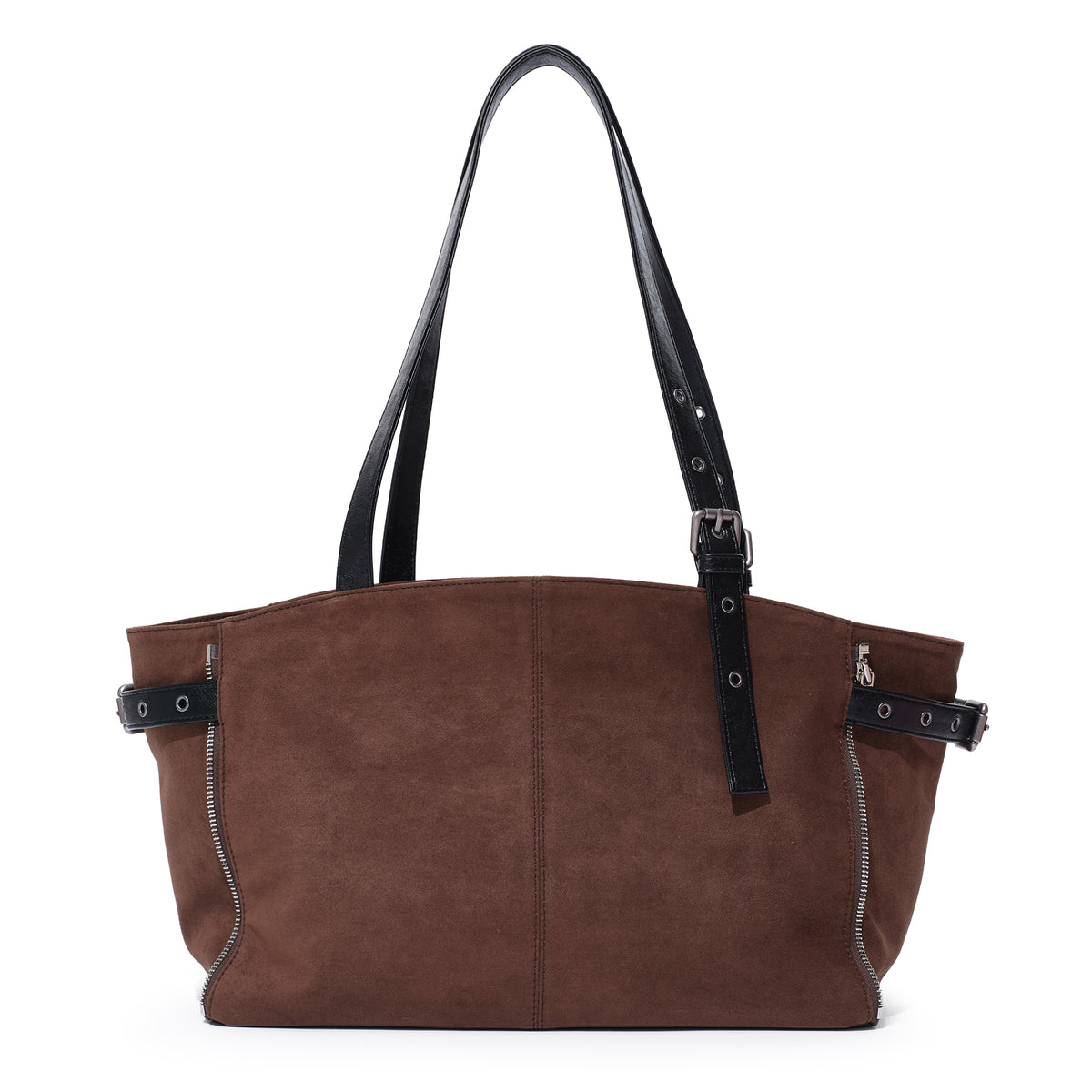 (re-designed) zipper shopper bag M suede brown
