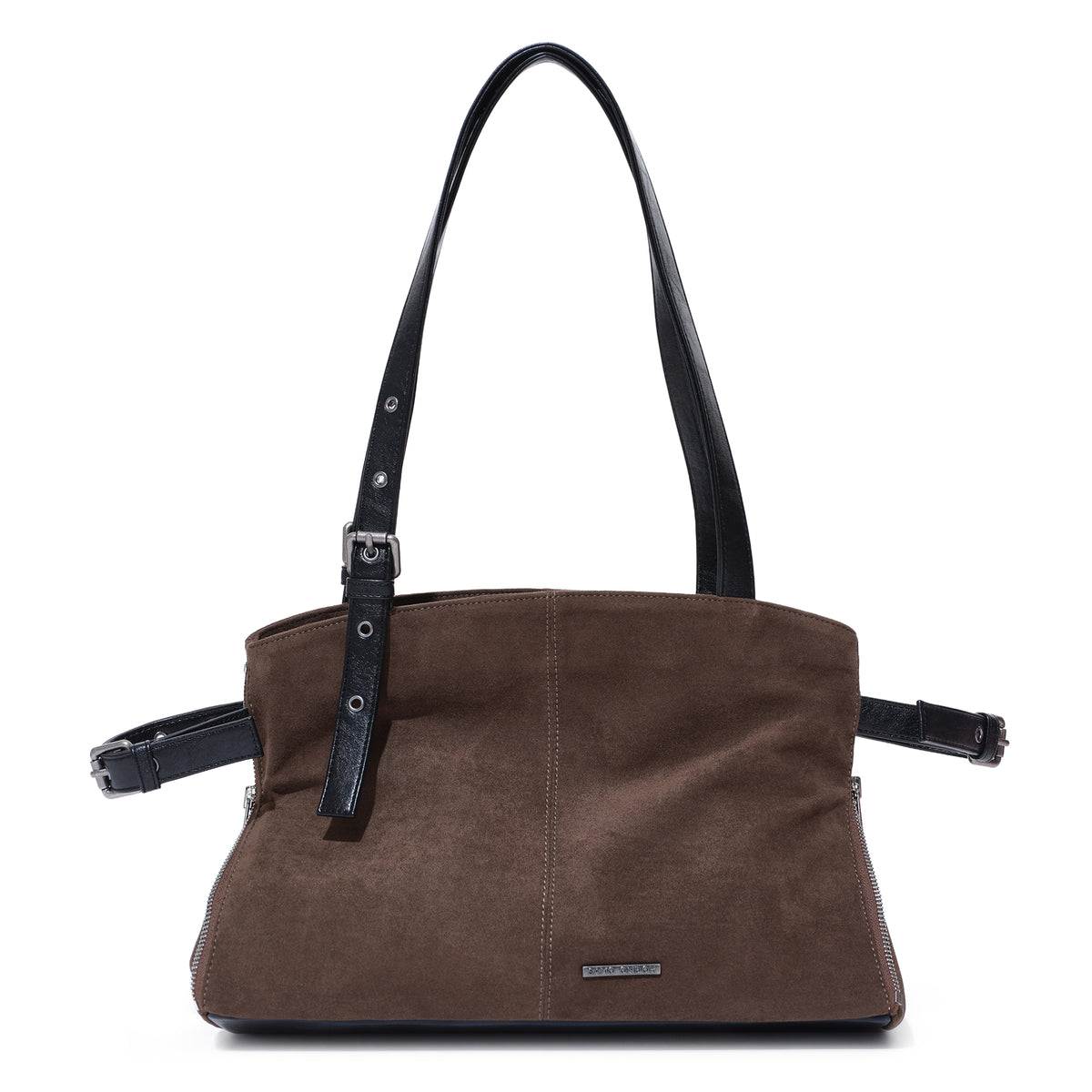 (re-designed) zipper shopper bag M suede khakigray