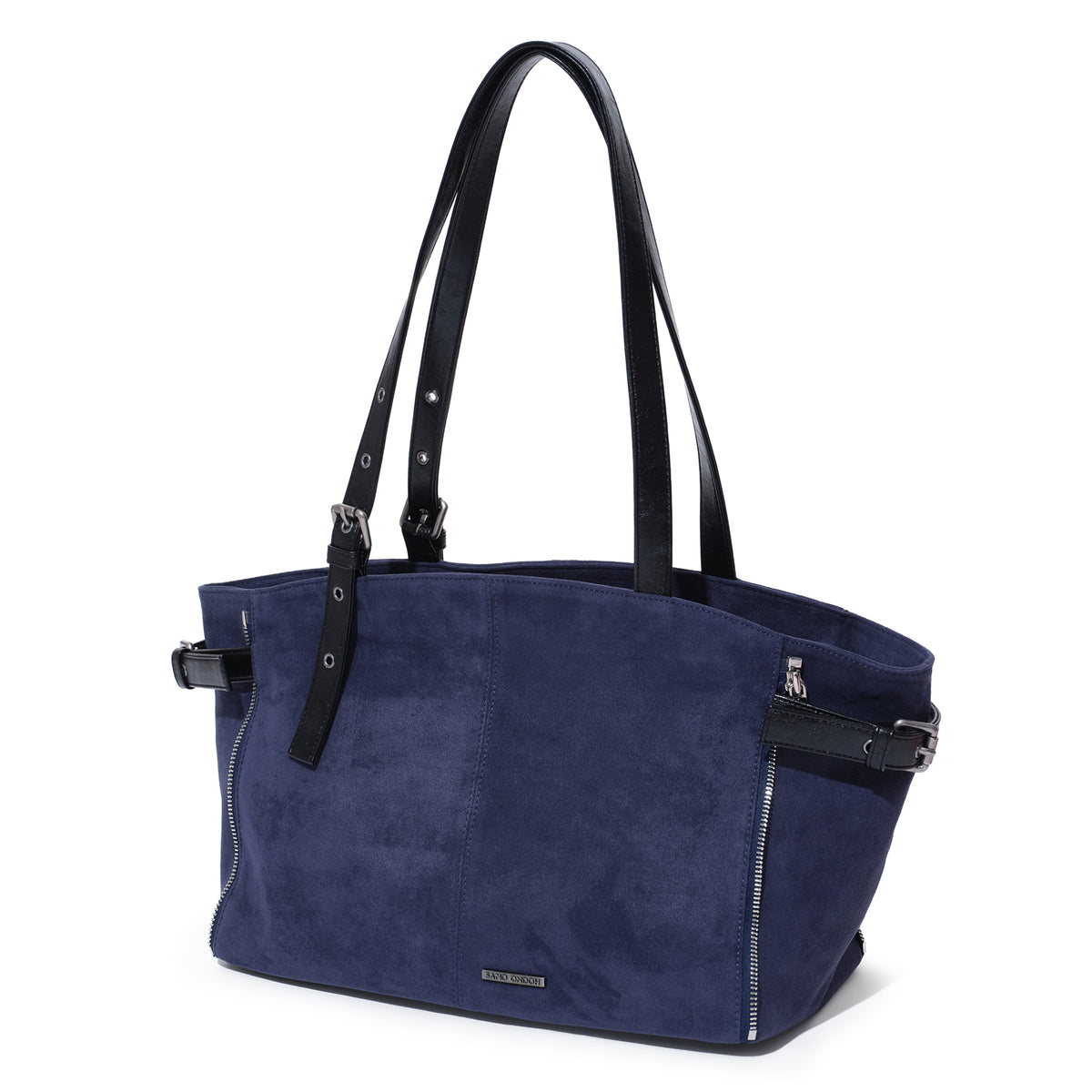 (re-designed) zipper shopper bag M suede navy