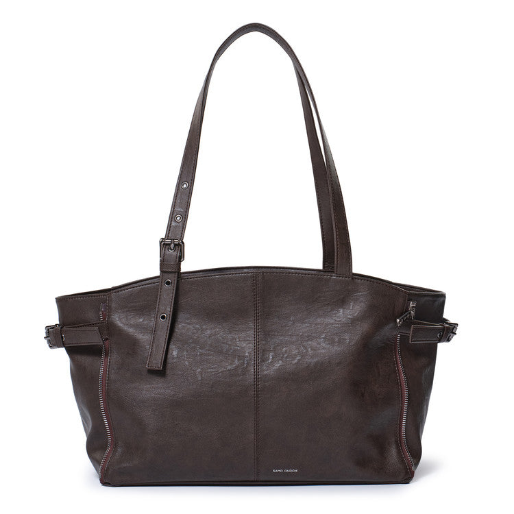 zipper shopper bag M brushed chocolate