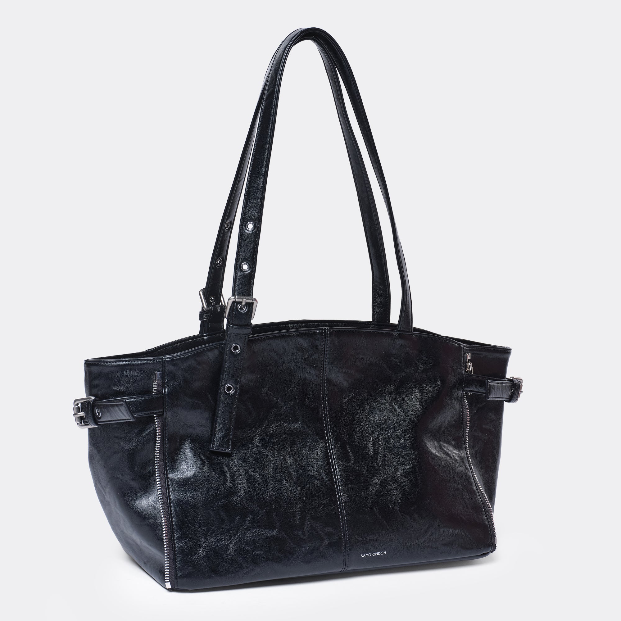 zipper shopper bag M baked black
